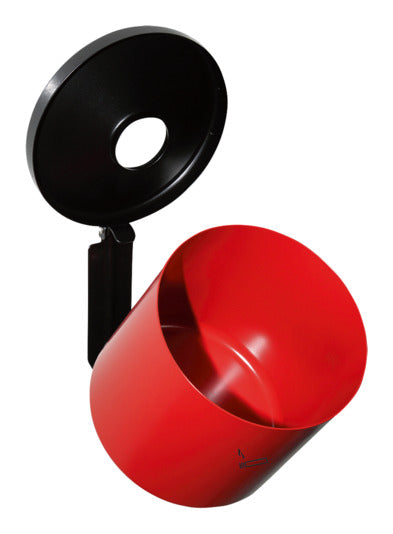 Der rote Kipp-Wandascher Rondo Senior von E + h vereint Funktionalität und modernes Design. Ideal für Außenbereiche, bietet er Platz für Zigarettenabfälle und ist witterungsbeständig.