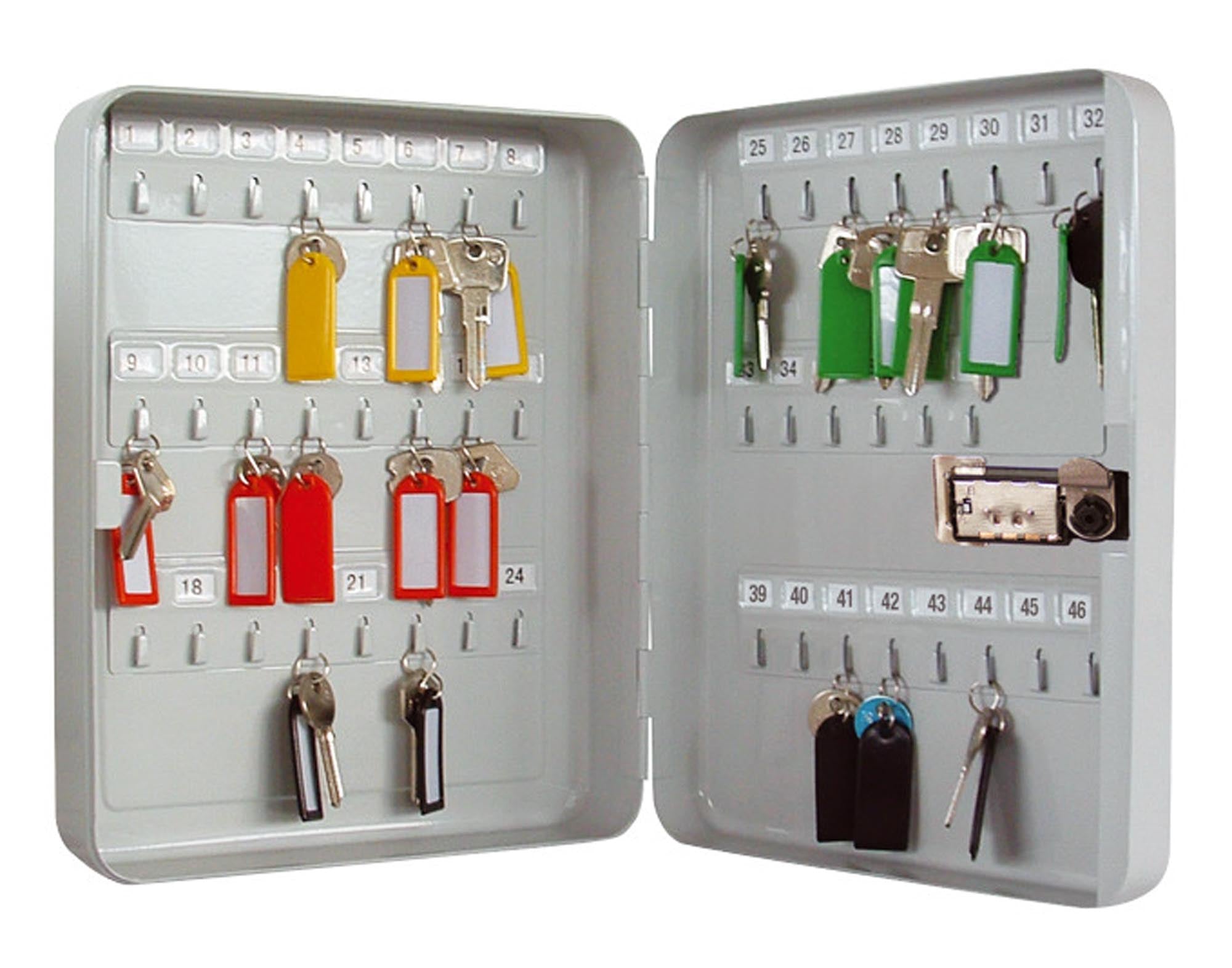 Sicherer Schlüsselkasten VT-SK mit Zahlenschloss von RIEFFEL für 46 Schlüssel. Robustes Design, einfache Montage, ideal für Büros und Hotels.