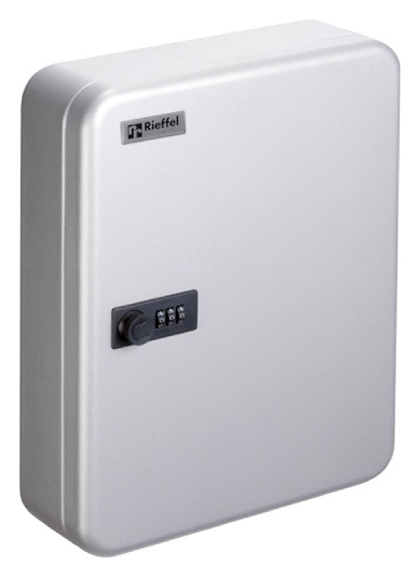 Der Schlüsselschrank KR-15 von RIEFFEL bietet Platz für 28 Schlüssel, ist aus robustem Stahl gefertigt und verfügt über ein sicheres Zahlenschloss.