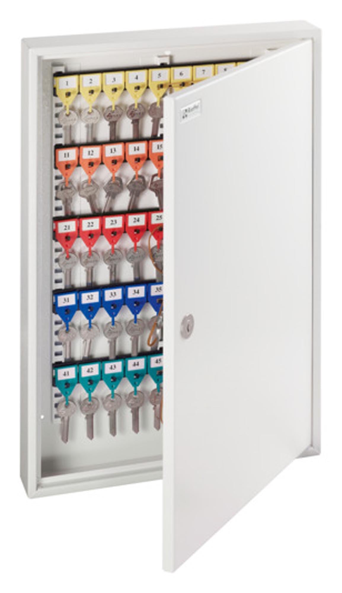 Sicherer Schlüsselschrank KR-21 von RIEFFEL für bis zu 100 Schlüssel. Robuste Bauweise, platzsparend, mit klaren Beschriftungsmöglichkeiten.