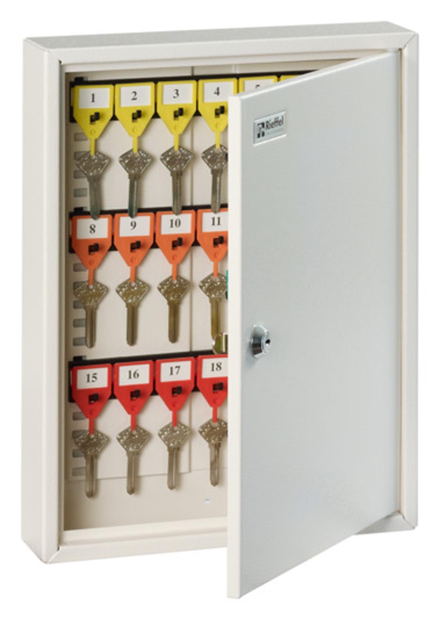 Robuster RIEFFEL Schlüsselschrank KR-21 für 42 Schlüssel, mit Zahlenschloss, kratzfest, leicht zu reinigen, ideal für Büros.
