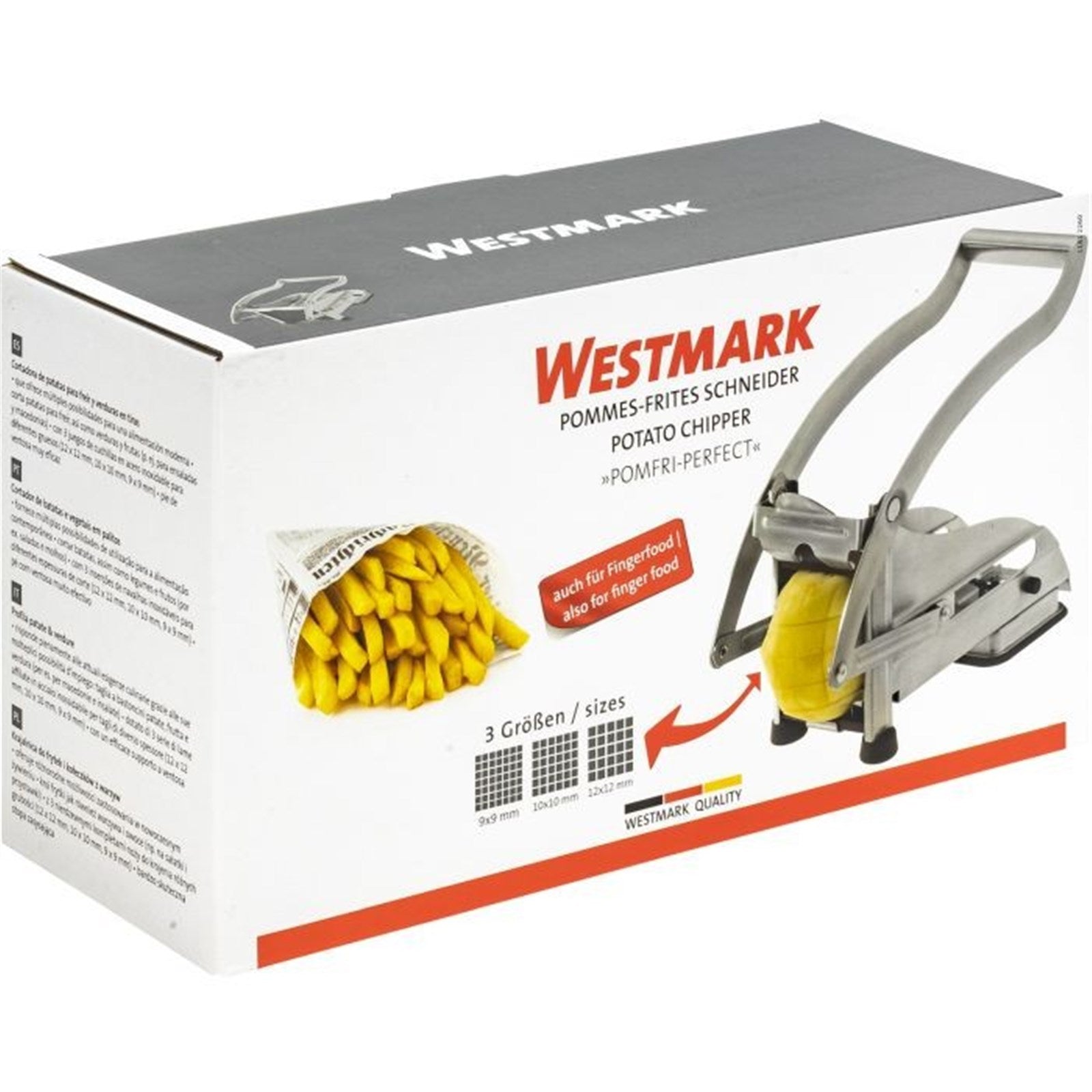 Der Westmark Pomfri-Perfekt Pommesschneider (25x10x13cm) zaubert mühelos perfekte Pommes aus Kartoffeln, ein Must-have für Ihre Küche.
