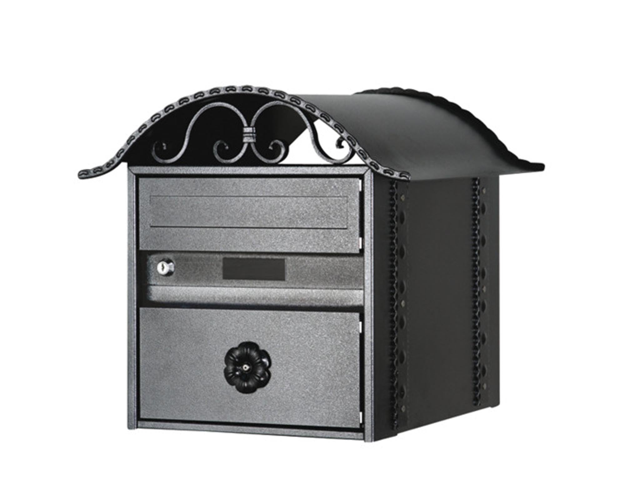 HUBER AG Briefkasten Verzasca in rustico-schwarz: stilvoll, langlebig, korrosionsbeständig, mit Zeitungsfach und abschließbarer Tür. Ideal für Ihr Zuhause!