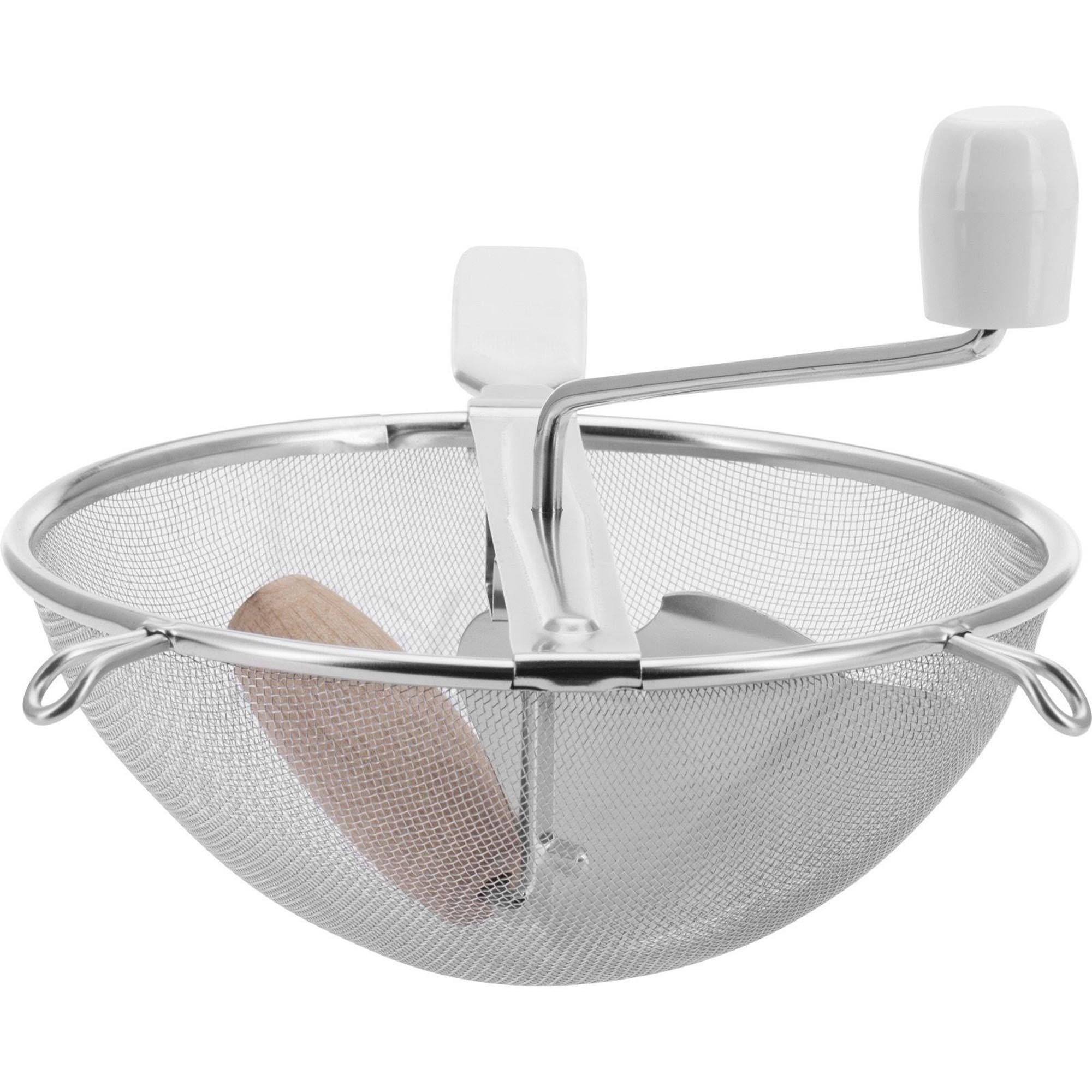 Hochwertiges Passiersieb aus Edelstahl, ideal für Küche und Gastronomie, Masse 37x20x18cm, langlebig und vielseitig einsetzbar.