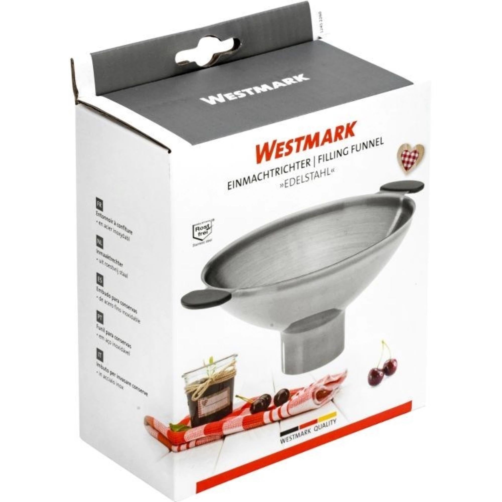 Robuster Einmachtrichter aus Edelstahl von Westmark, ideal für das Abfüllen von Flüssigkeiten und Lebensmitteln, Ø 13 cm, praktische Küchenhilfe.