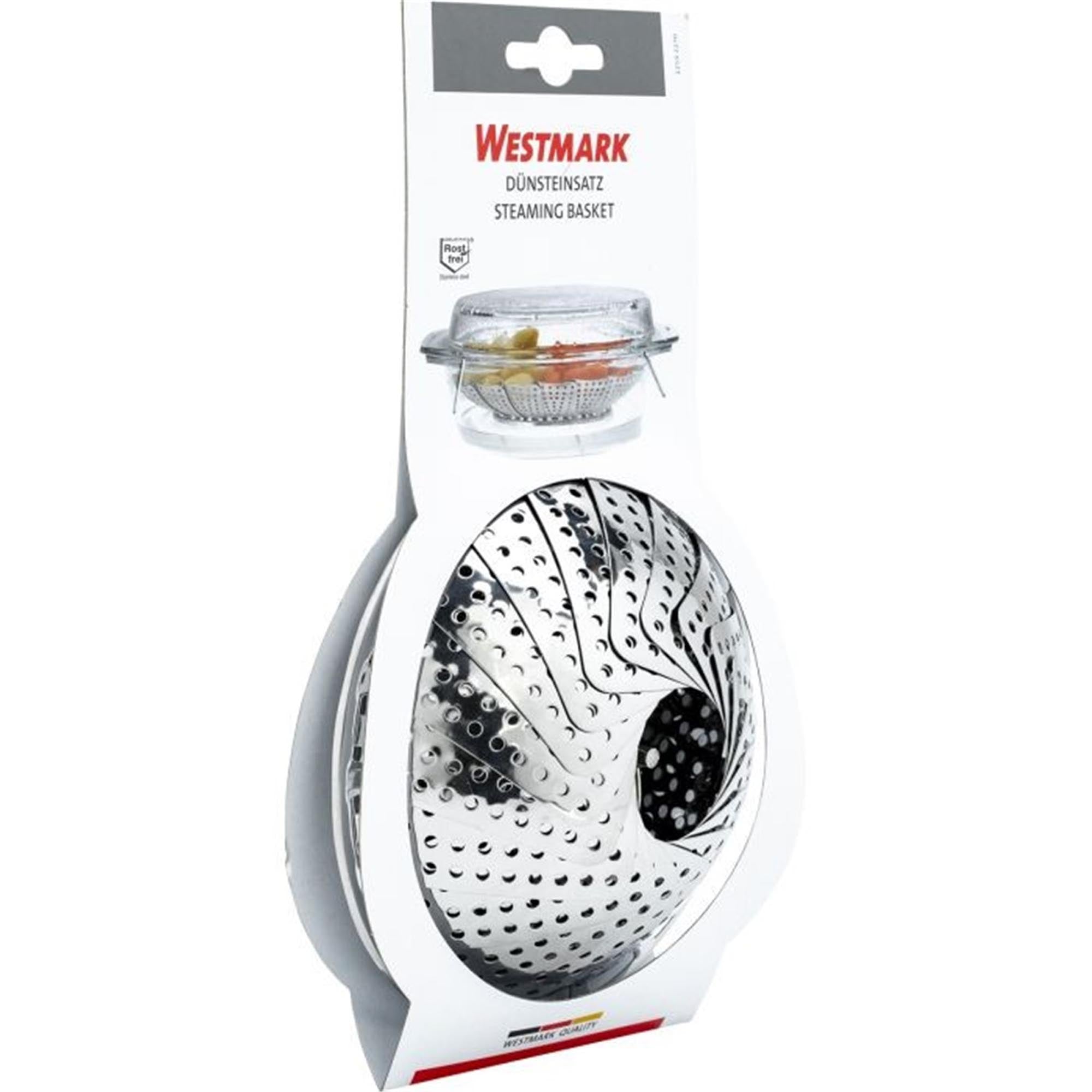 Praktischer, ausfaltbarer Dünsteinsatz von Westmark, passend für Töpfe 14-26 cm, ideal zum schonenden Garen von Gemüse.