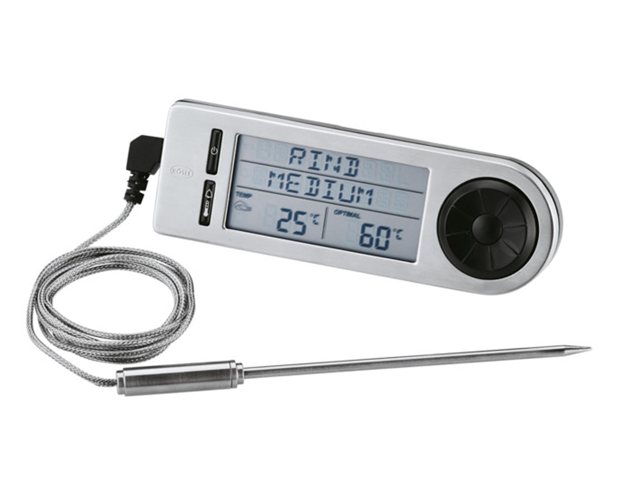 Entdecken Sie den RÖSLE digitalen Kerntemperaturmesser für präzises Grillen, Kochen und Braten. Hochwertiger Edelstahl, schnelle Reaktionszeit und einfache Handhabung!