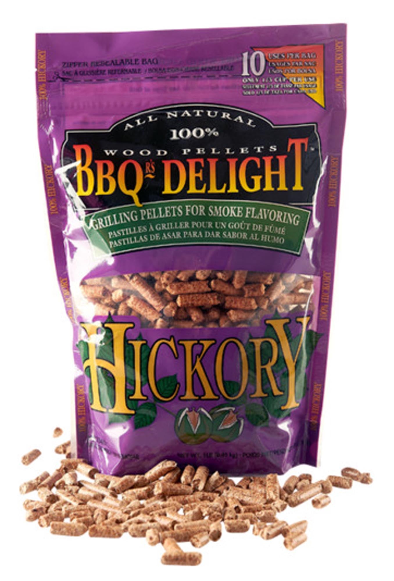 Entdecken Sie die BBQR'S DELIGHT Pellets Hickory 450 g für intensives BBQ-Aroma. Ideal für Rind, Schwein und Geflügel. Perfekte Verbrennung für Grillmeister!