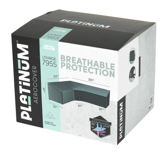 Hochwertige Schutzhülle für L-Trapez-Möbel, 270x270x90x65/90 cm, wasserabweisend und atmungsaktiv, von Platinum AeroCover.