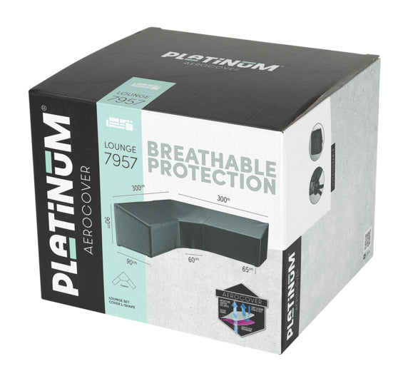 Hochwertige Schutzhülle für L-Trapez-Möbel, 270x270x90x65/90 cm, wasserabweisend und atmungsaktiv, von Platinum AeroCover.