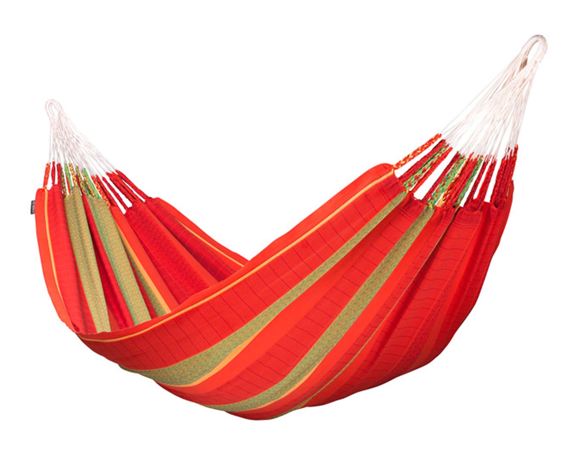 Entspannen Sie in der LA SIESTA Hängematte Flora chilli (180x400 cm) aus atmungsaktiver Baumwolle. Ideal für Garten und Balkon!