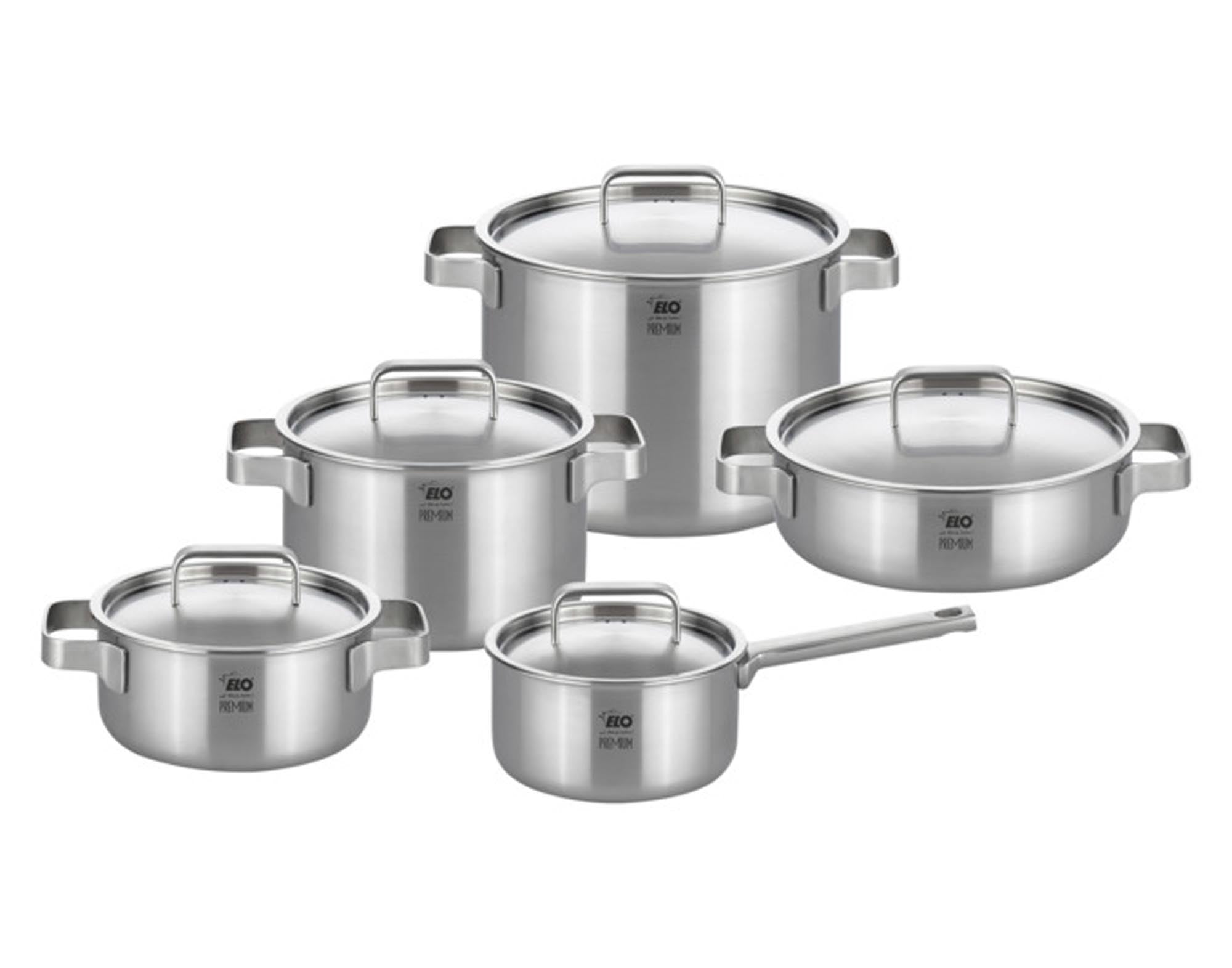 Entdecken Sie das ELO Topfset Premium Limited Edition 5-teilig aus hochwertigem Edelstahl. Perfekte Wärmeverteilung, elegantes Design und vielseitige Anwendung für Ihre Küche.
