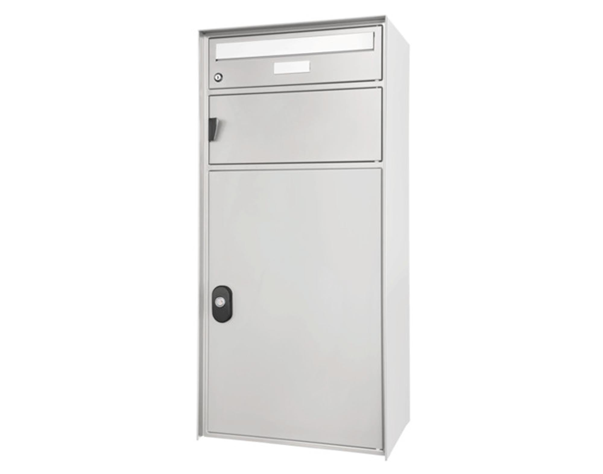 HUBER AG Briefkasten Davos Stahl 50 in RAL 9006 weissaluminium: modern, rostbeständig, mit Zeitungsrolle und sicherem Schloss. Ideal für Ihr Zuhause!