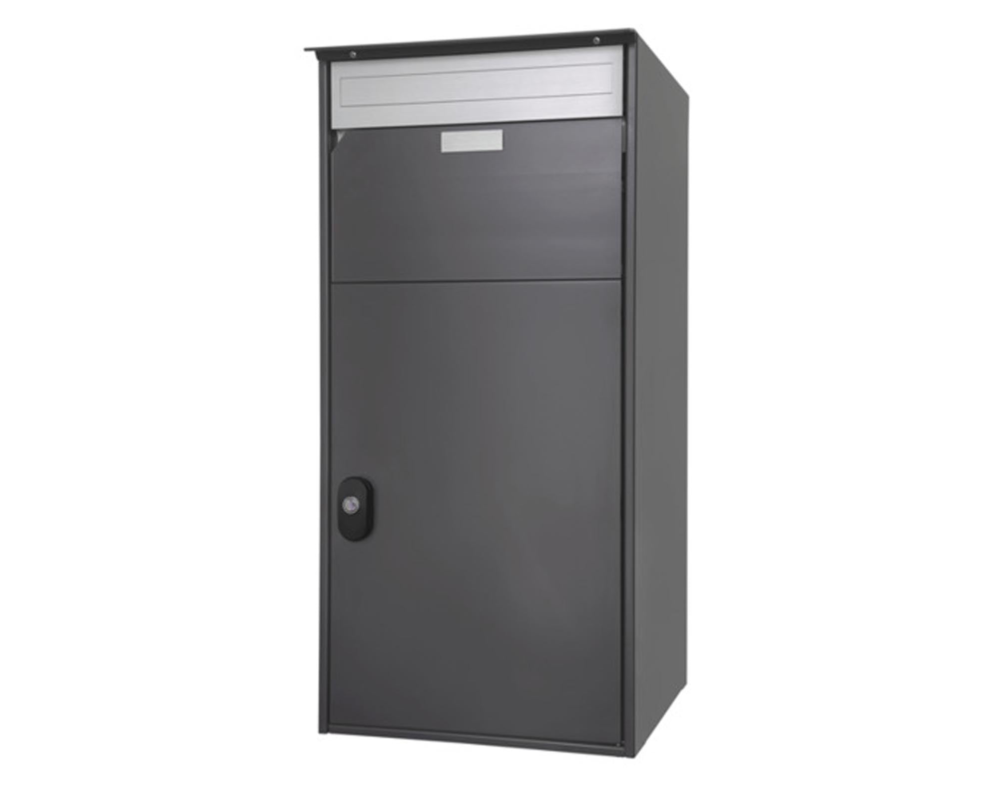 Eleganter Briefkasten Davos Alu75 von HUBER: modernes Design, wetterfest, pflegeleicht, mit Zeitungsrolle und sicherem Schloss.