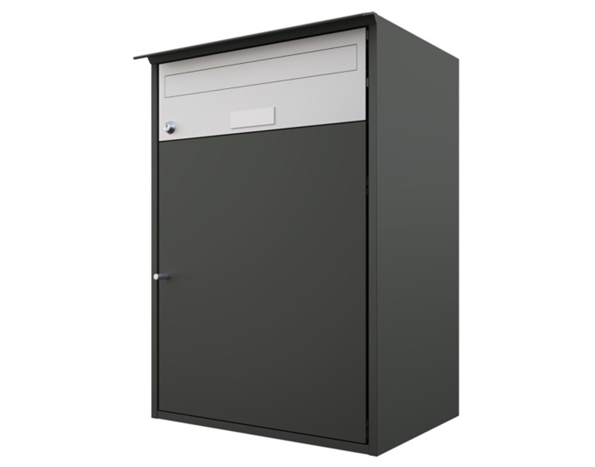 HUBER AG Briefkasten Alu 400 in anthrazitgrau: stilvolles Design, wetterfest, mit Ablagefach für Zeitungen und Pakete. Ideal für moderne Eingangsbereiche.