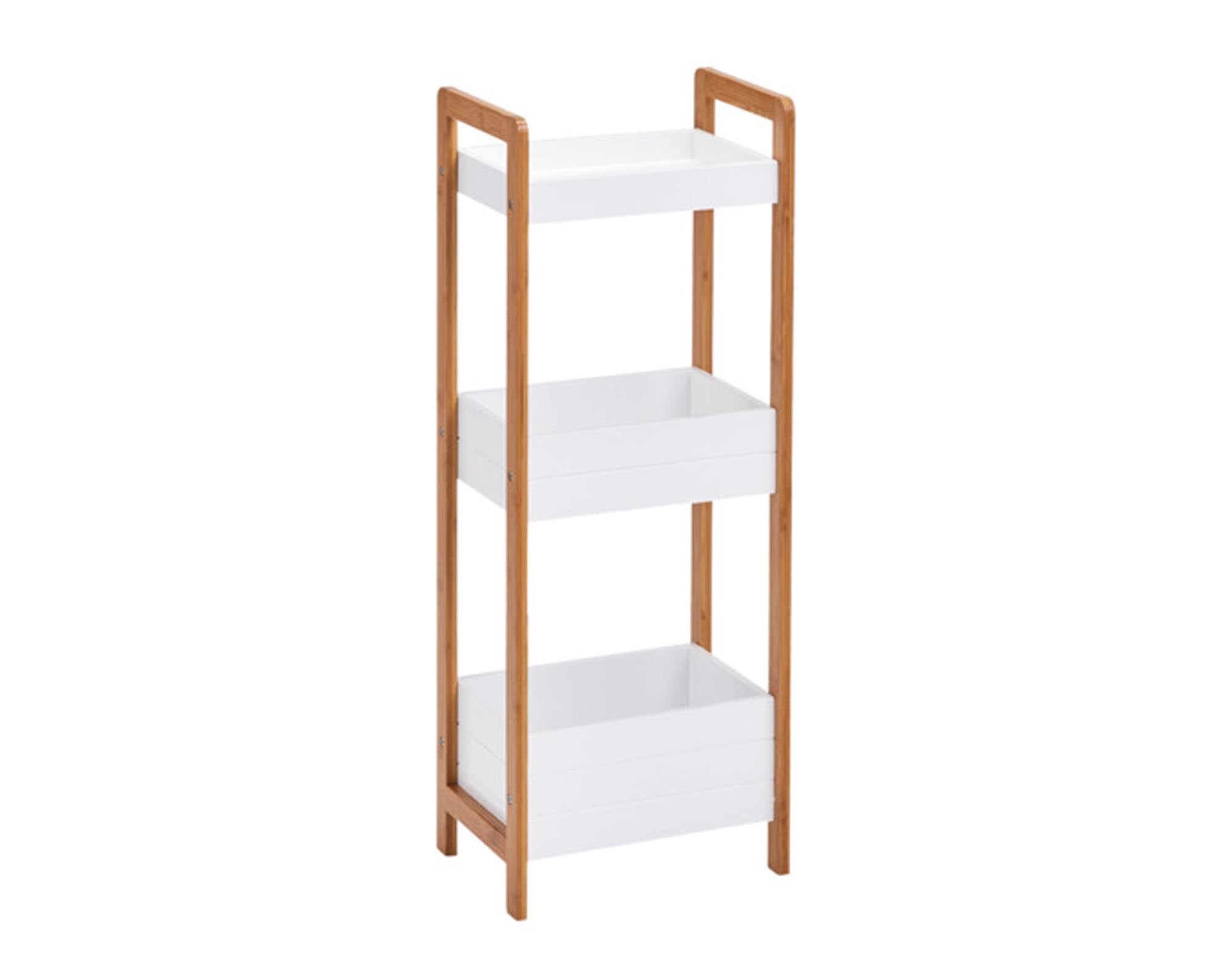 Entdecken Sie das ZELLER Standregal mit 3 Ablagen aus Bambus in Weiß. Ideal für Bücher, Pflanzen und Dekoration. Kompakt, nachhaltig und stilvoll!