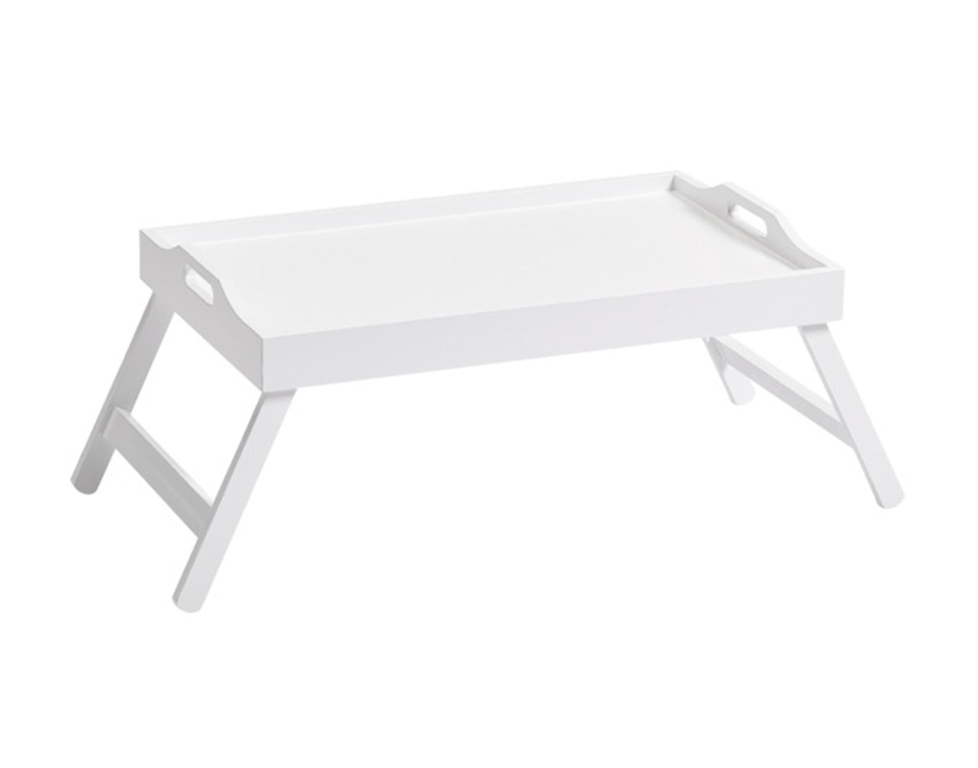 Elegantes, weisses Betttablett (56.5x35.5x27 cm) aus MDF von ZELLER PRESENT: stabil, leicht zu reinigen, mit Griffen und erhöhter Kante.