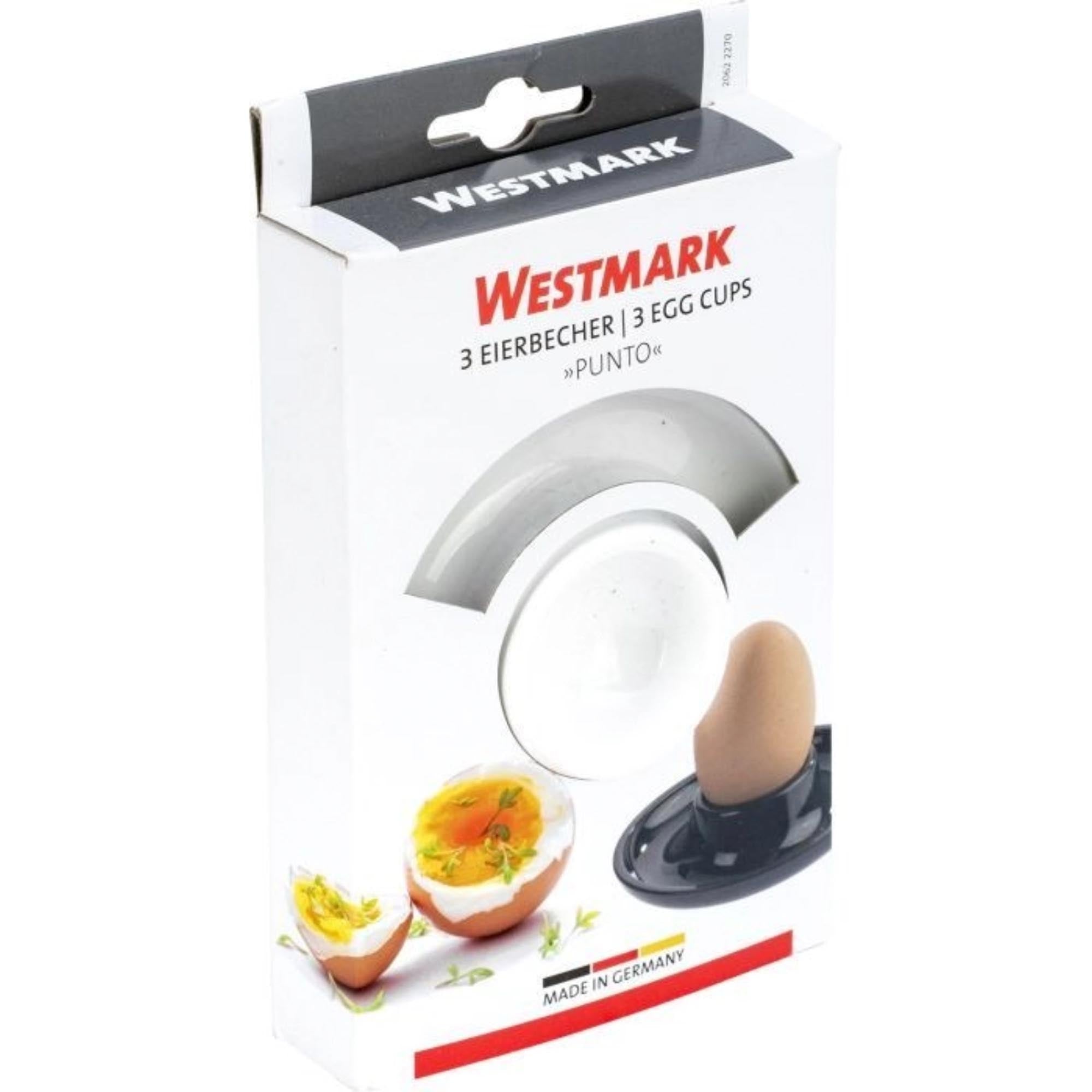 Set aus 3 weissen Eierbechern Punto von Westmark, Ø10.5x2cm, perfekt für Frühstückseier, schlichtes Design, praktisch und elegant.