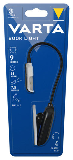 Entdecken Sie die VARTA LED-Leseleuchte Book Light 9 lm – ideal für ungestörtes Lesen und Arbeiten. Mit flexiblem Hals und praktischem Clip.