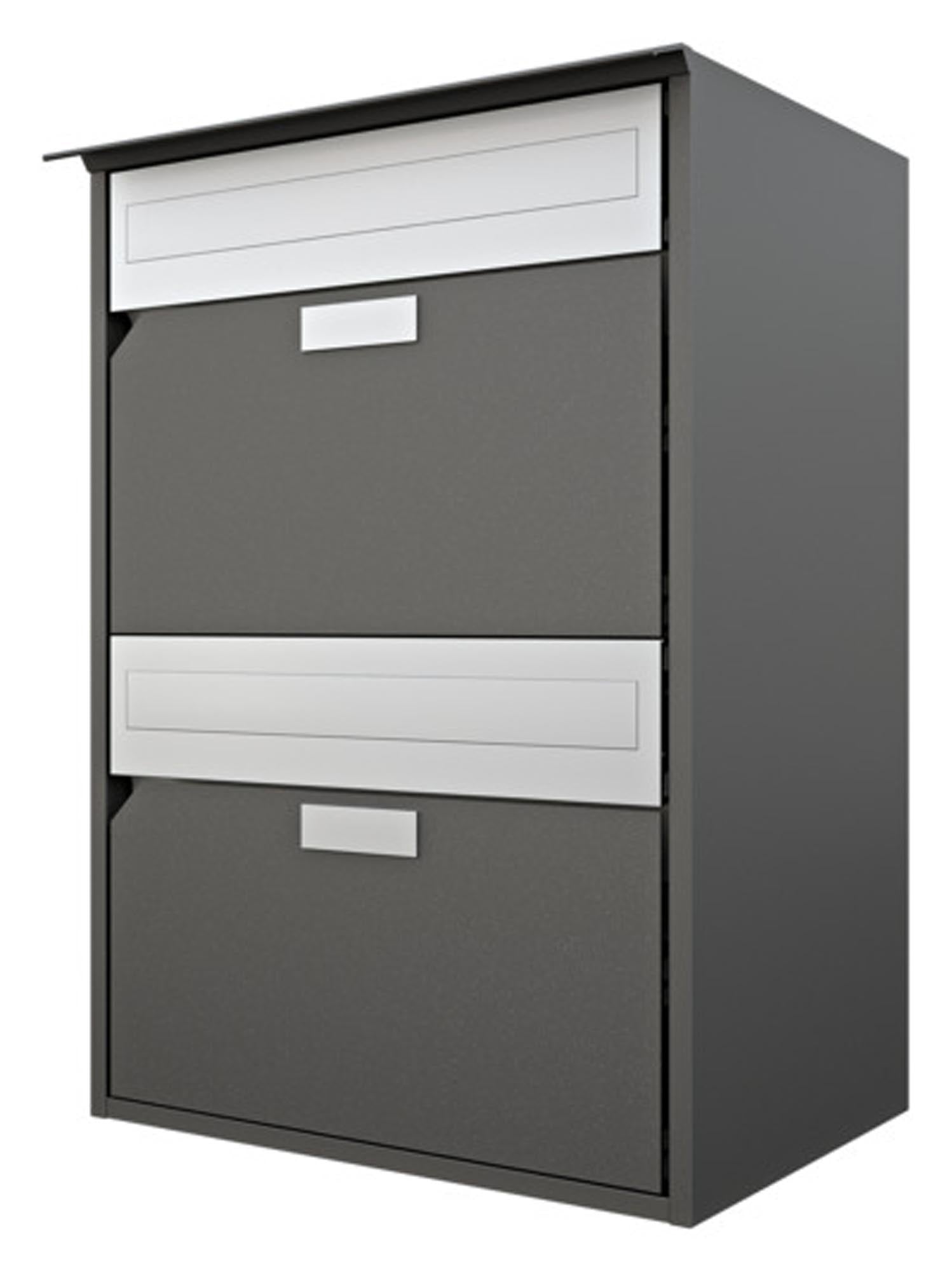 Robuster, wetterfester Alu-Briefkasten von HUBER: modernes Design, sichere Einwurföffnung, integrierte Zeitungsrolle.