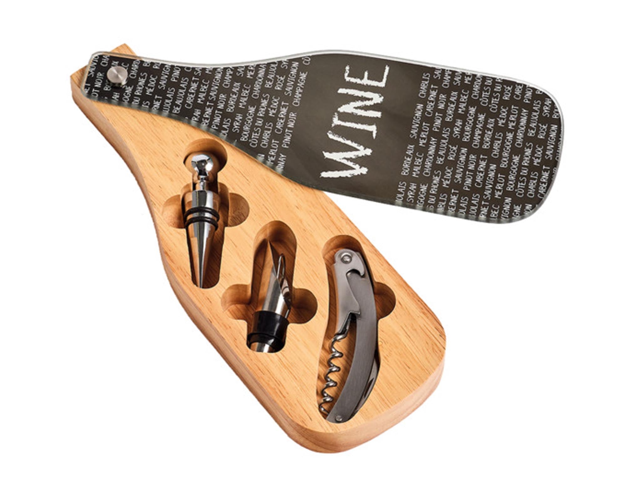 Entdecken Sie das elegante 4-teilige ZELLER Wein-Set aus Gummibaumholz und Inox. Perfekt für Weinliebhaber, stilvoll und funktional!