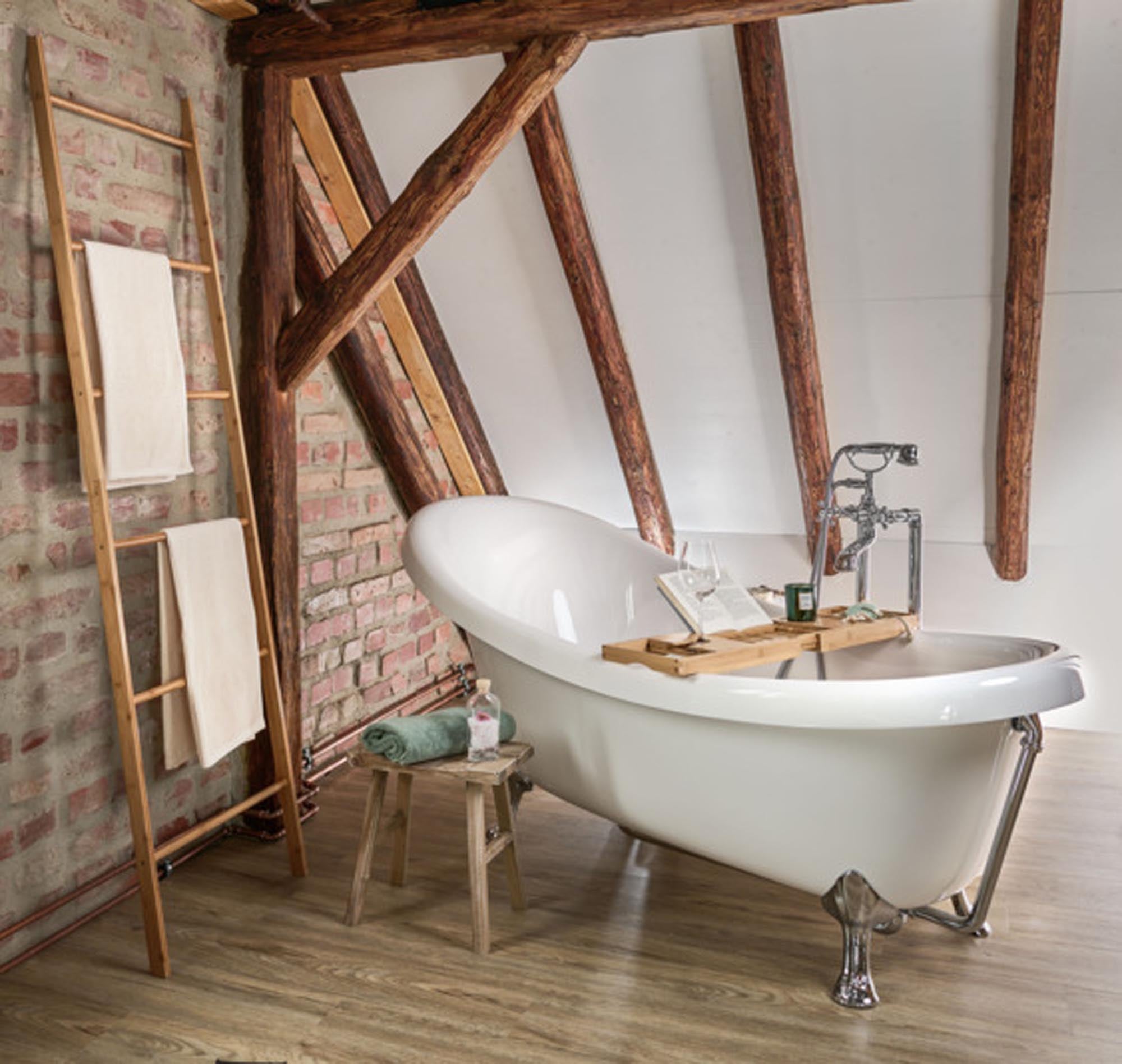 Praktische Handtuchleiter aus hochwertigem Bambus, 50x3.5x183 cm. Ideal für jedes Badezimmer, elegant und funktional.