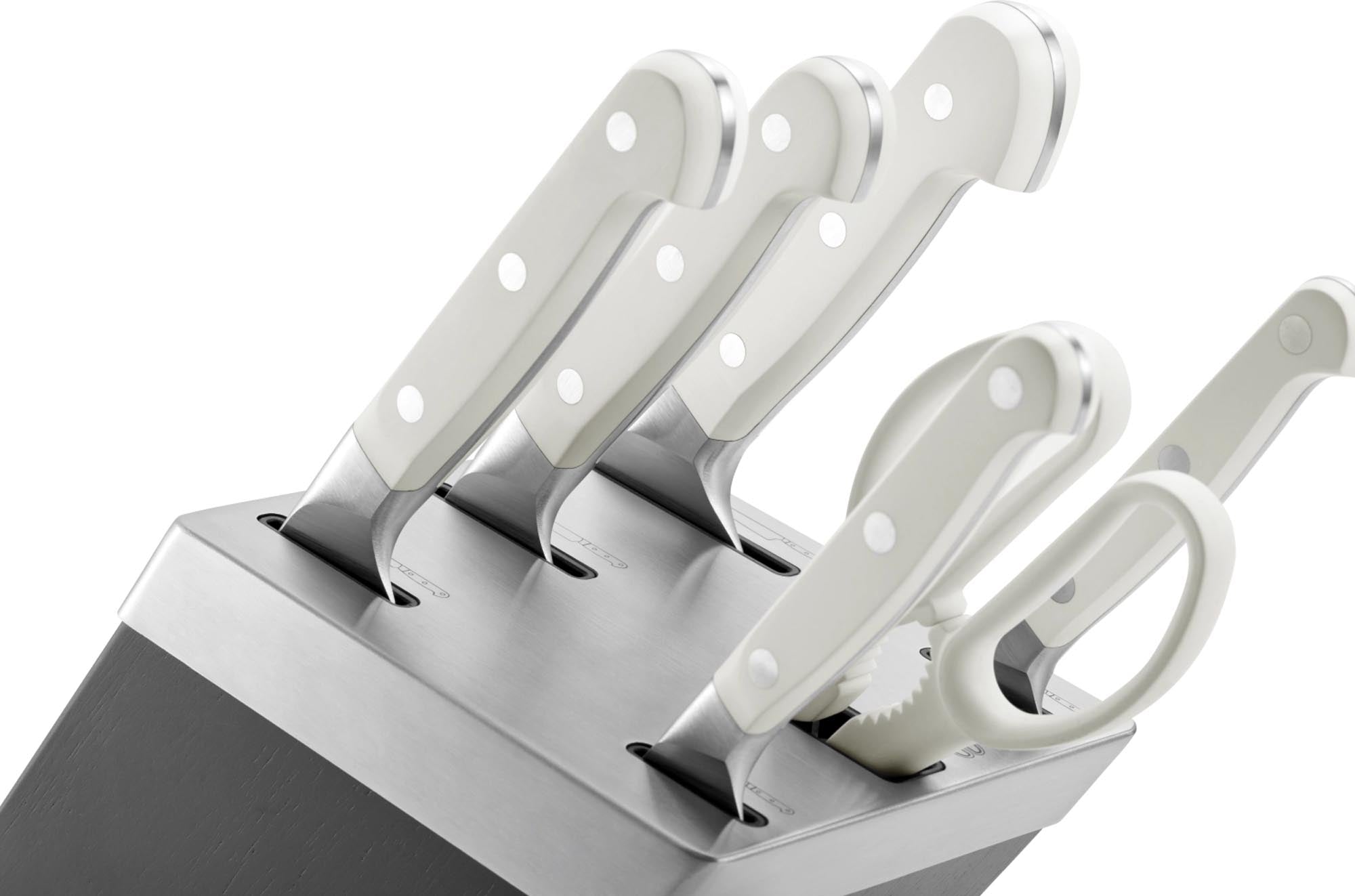 Entdecken Sie den stilvollen 7-teiligen Messerblock Pro le blanc von Zwilling Kitchen – ideal für präzises Schneiden und professionelle Küchen.