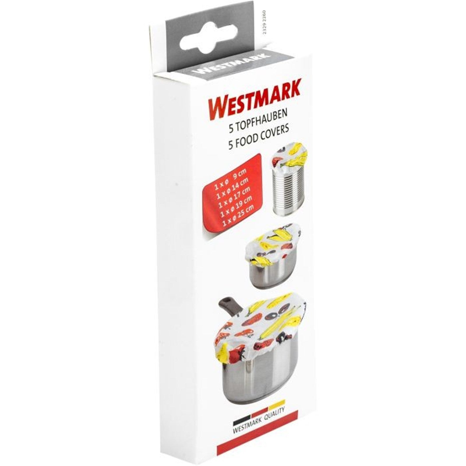 5er Set Topfhauben von Westmark, passend für 9-25 cm, ideal zum Frischhalten von Speisen, wiederverwendbar und praktisch.