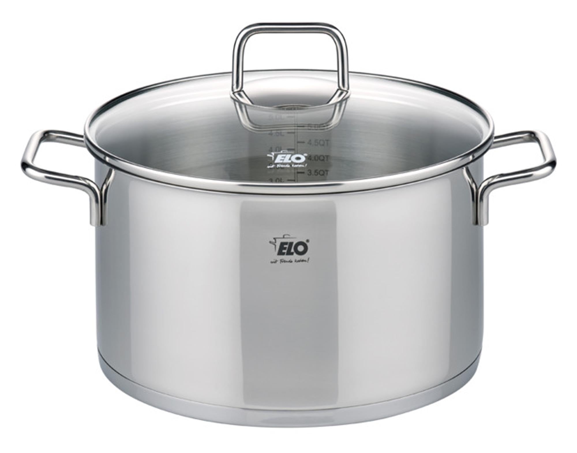 ELO Kochtopf Citrin 26 cm: Edelstahl, Antihaft, Glasdeckel, hitzebeständige Griffe, für alle Herdarten, spülmaschinenfest.