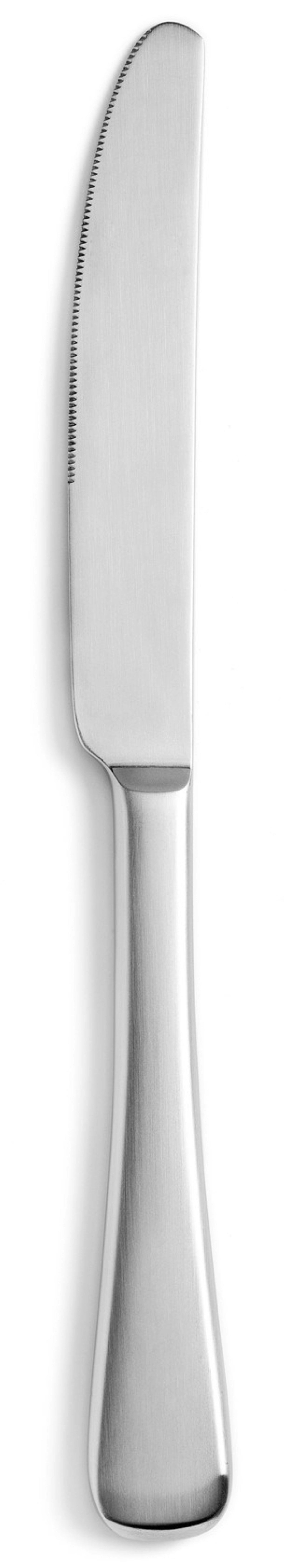 Modernes mattes Tafelmesser aus hochwertigem Inox der Arles-Serie von Revol, ideal für festliche Tische und den täglichen Gebrauch.