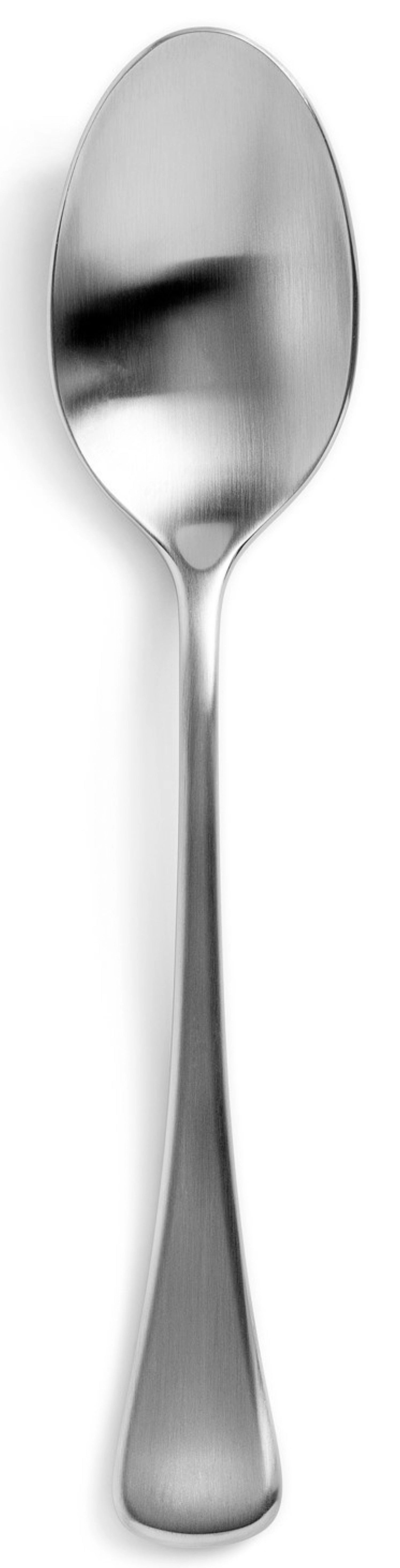 Moderner, mattierter Edelstahl-Suppenlöffel aus der Arles-Kollektion von Revol, ideal für elegante Tischdekoration und vielseitigen Einsatz.