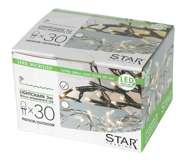 Entdecken Sie die STAR TRADING Lichterkette Micro LED 3 m mit 30 warmweißen Lämpchen. Ideal für stimmungsvolle Innen- und Außenbeleuchtung.
