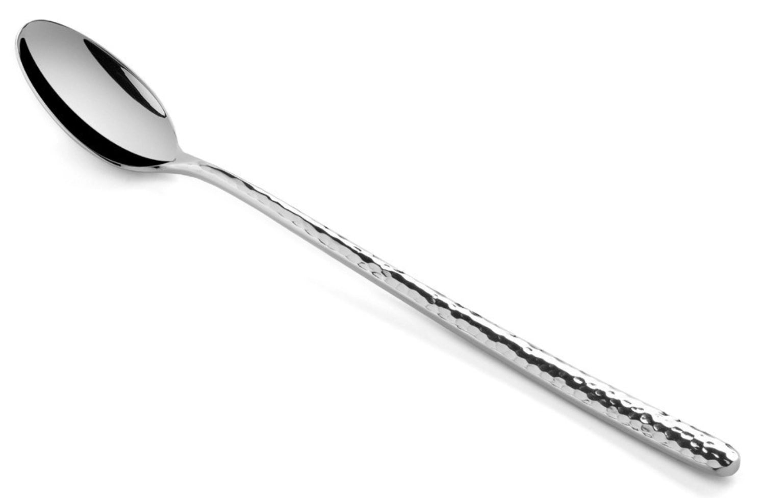 Eleganter Cocktail- und Eislöffel aus robustem Edelstahl mit stilvoller martele-Oberfläche, perfekt für kreative Mixgetränke und Desserts.
