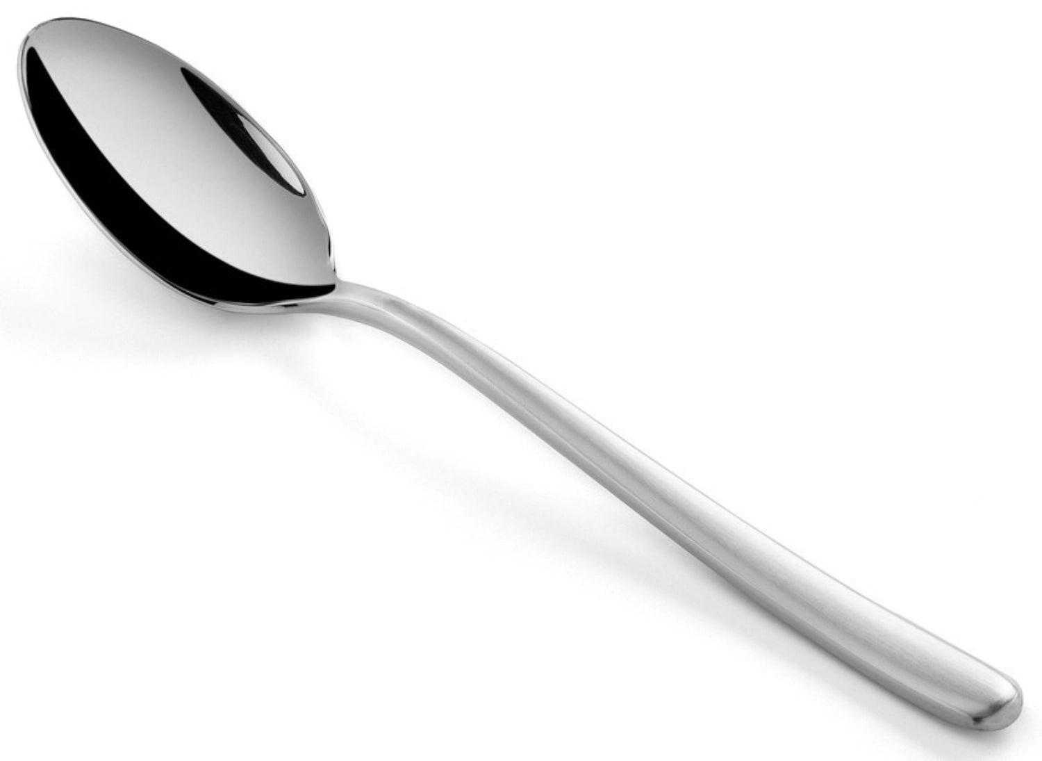 Moderner Suppenlöffel aus mattiertem Edelstahl der Serie Courchevel von Revol, perfekt für feine Suppen und geschmackvolle Tischarrangements.