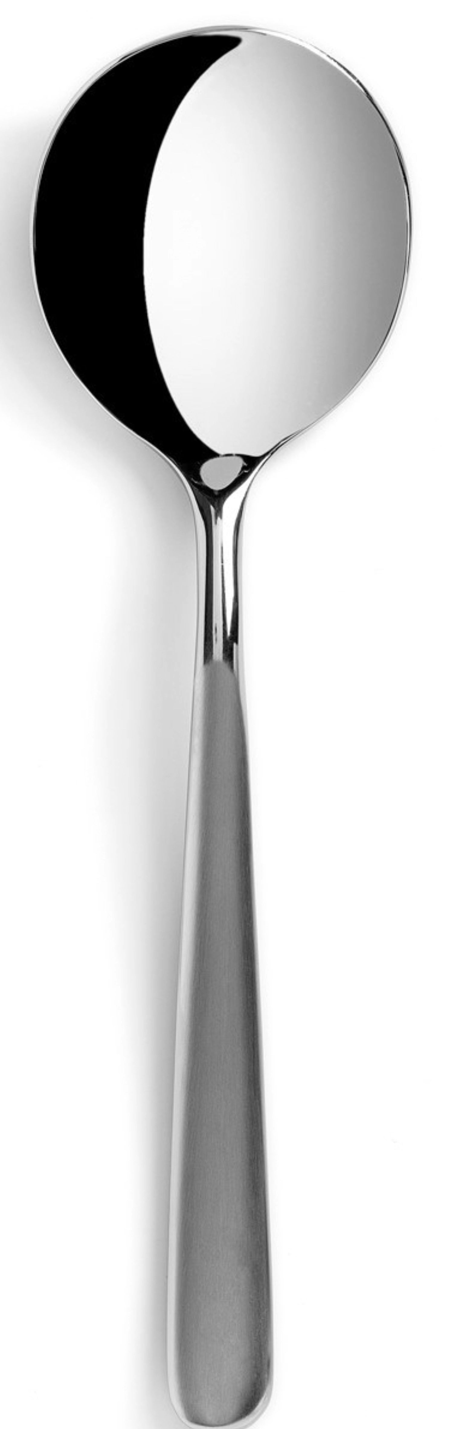 Entdecken Sie den eleganten Courchevel Suppen-/Creme-Löffel aus mattiertem Edelstahl von Revol. Ideal für Suppen, Eintöpfe und cremige Gerichte.