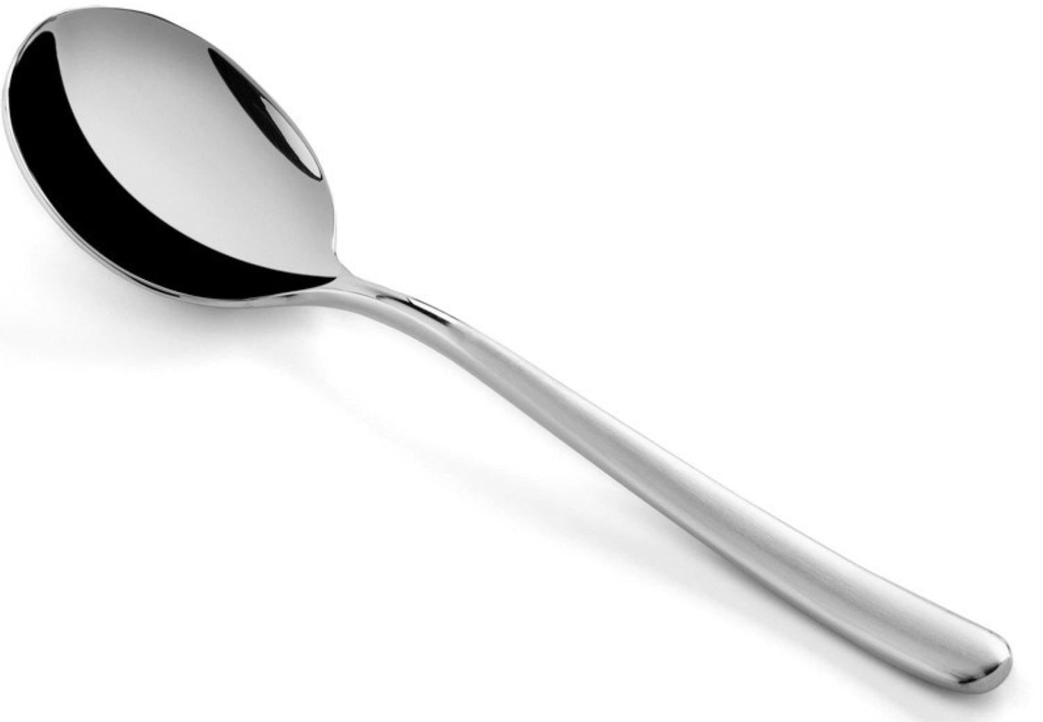 Eleganter mattierter Edelstahl-Löffel aus der Courchevel-Serie von Revol, ideal für Suppen und Cremes, stilvolles Küchenaccessoire.