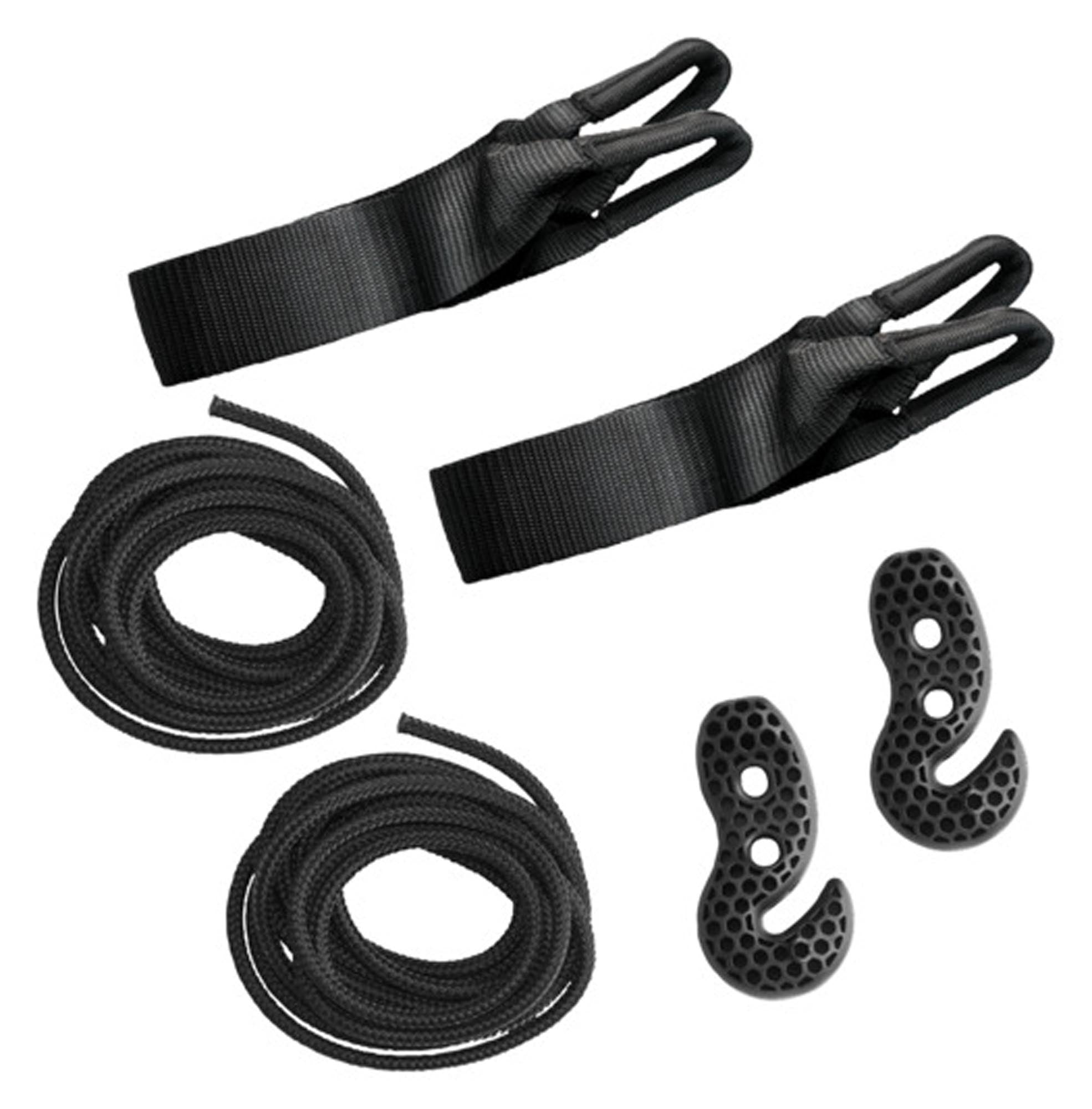 Robustes Fixing Set für Hängematten, wetterfest, bis 200 kg, einfache Montage, flexible Anpassung, stilvolles Schwarz.