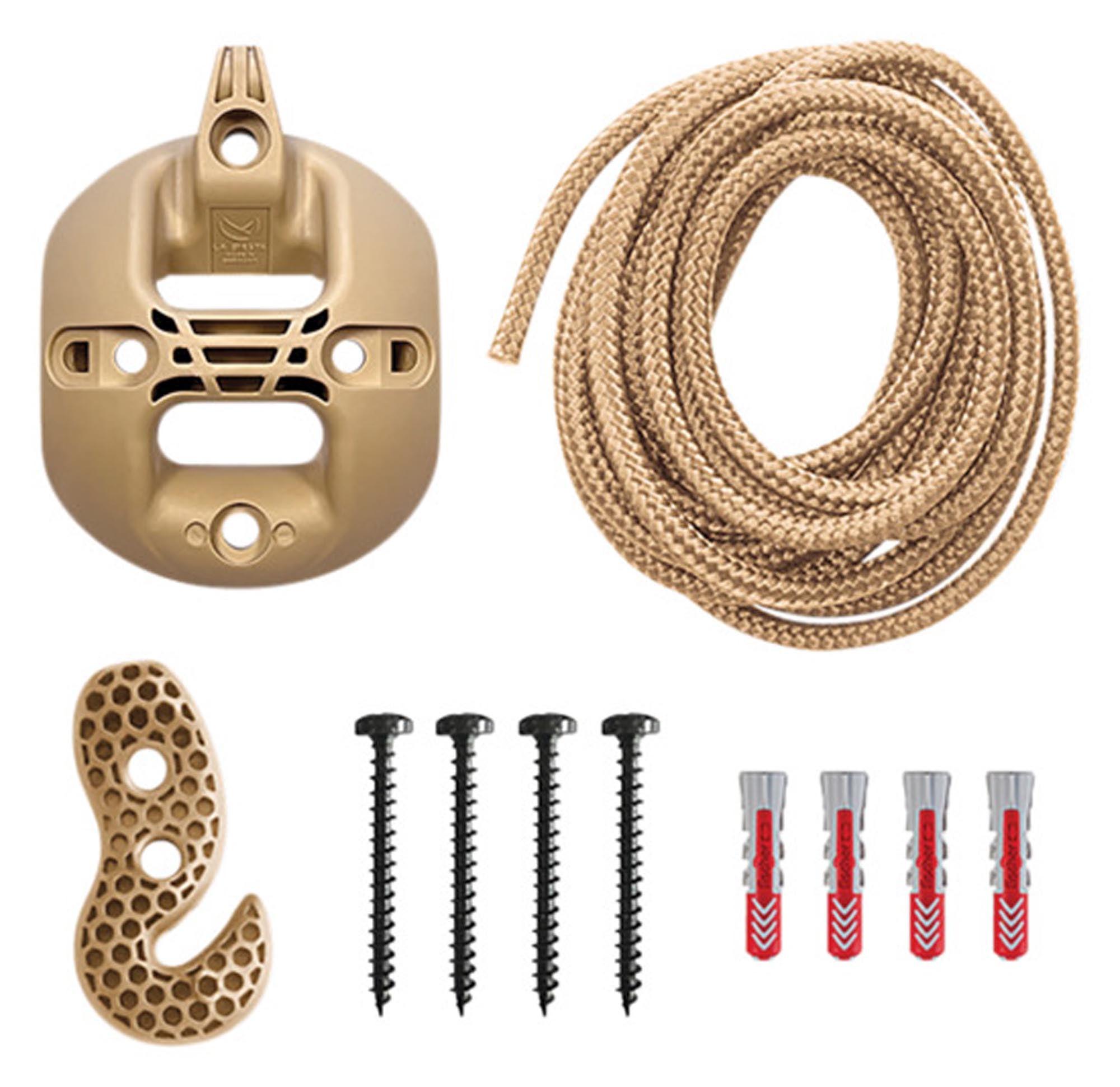 Das LA SIESTA Fixing Set Casa Mount in Braun bietet eine sichere und flexible Befestigung für Hängestühle. Ideal für Wand- und Deckenmontage, robust bis 160 kg.