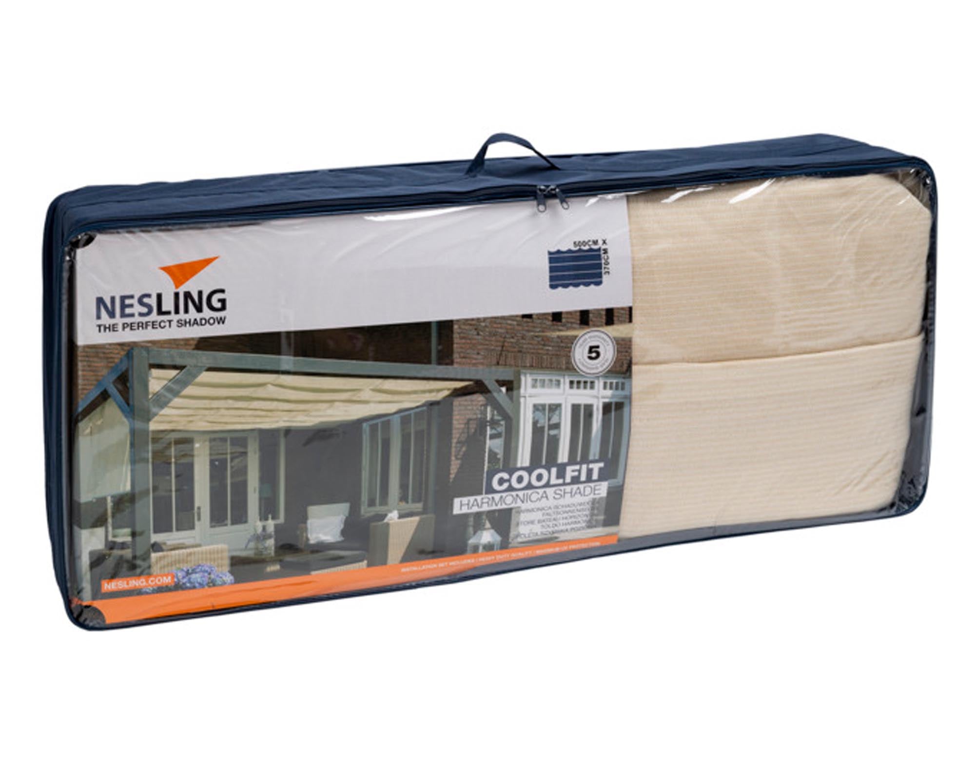 Entdecken Sie das NESLING Faltsonnensegel Coolfit off white (500x370 cm) – flexibler Sonnenschutz, UV-beständig, atmungsaktiv und elegant für Ihren Garten.