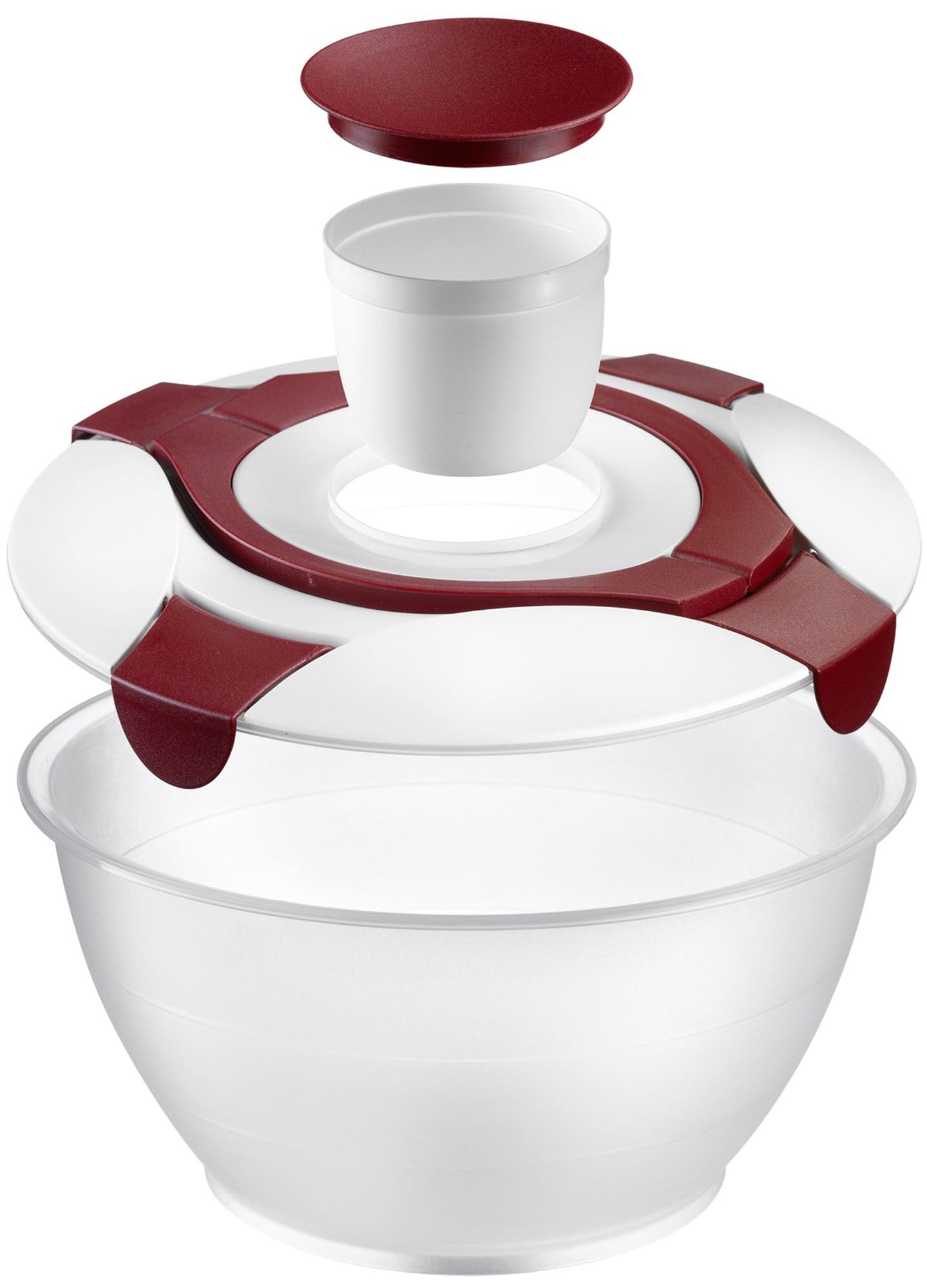 Praktischer roter Salatbutler von Westmark, 6.5 Liter, ideal für frische Salate, Masse: 30.5x18.5cm, perfekt für die Küche.