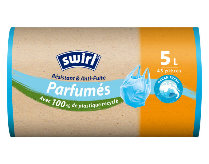 Entdecken Sie die SWIRL Abfallsäcke Ocean 5 l – praktisch, mit Tragegriff und erfrischendem Ocean-Duft für ein angenehmes Zuhause.