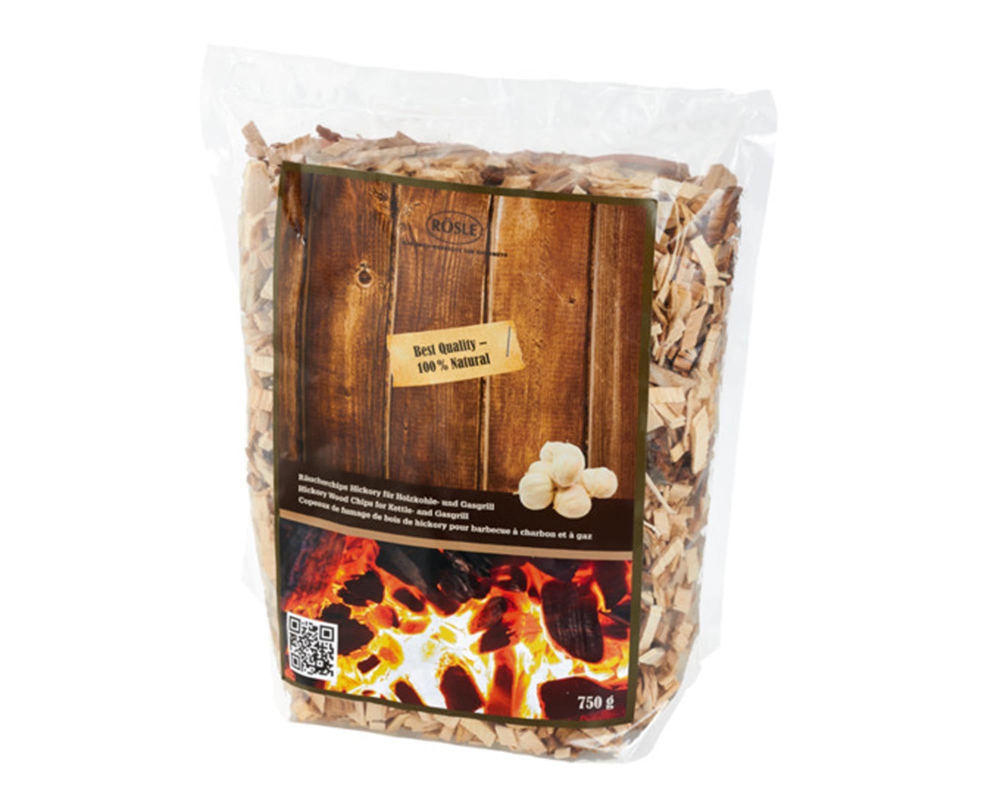 Entdecken Sie die RÖSLE Räucherchips Hickory 750 g für intensives Raucharoma. Ideal für Fleisch, Fisch und Gemüse. Perfekt für Ihr BBQ!