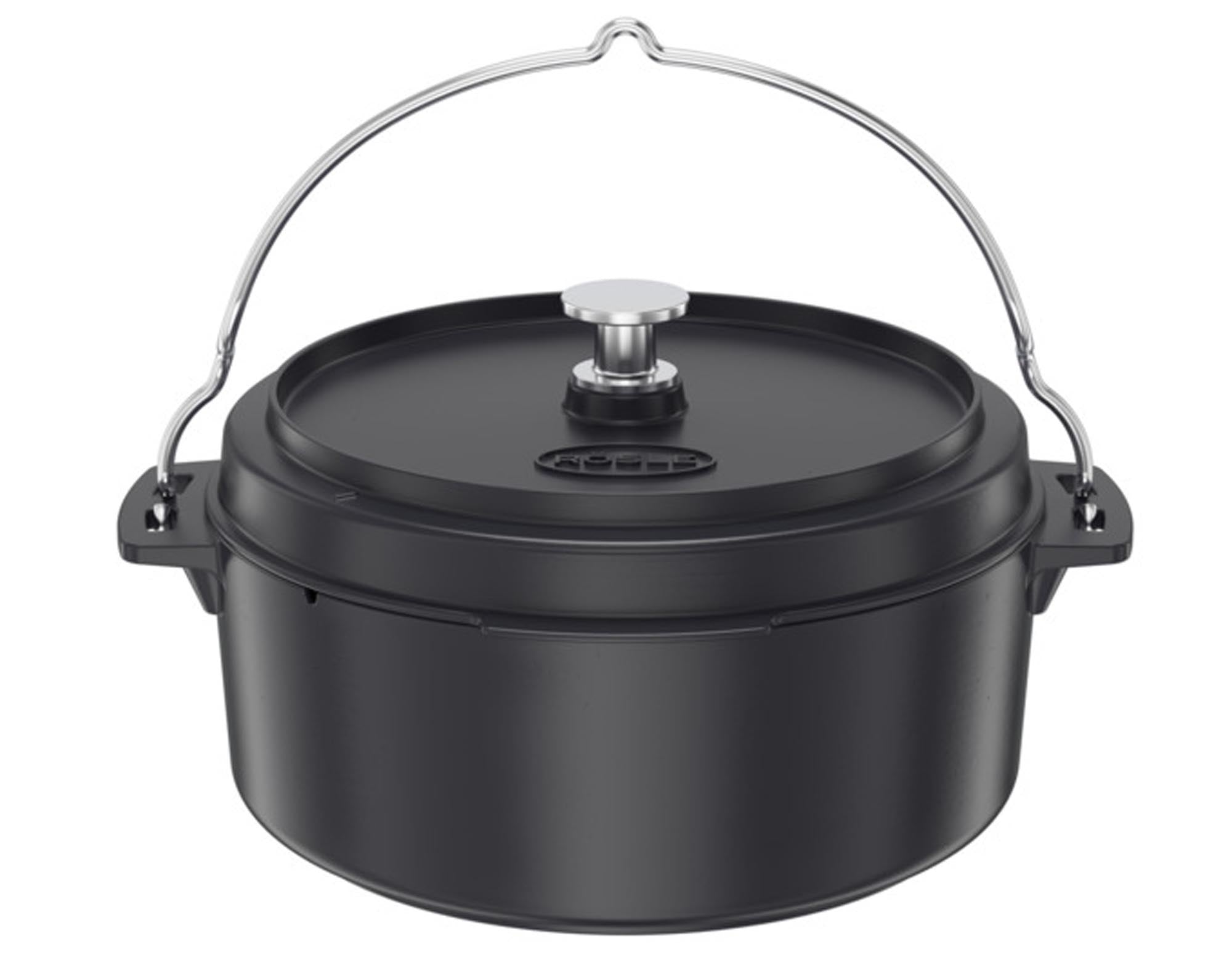 RÖSLE Dutch Oven Vario: 35 cm, emailliertes Gusseisen, ideal für Grillabende, gleichmässige Wärmeverteilung, vielseitig einsetzbar.