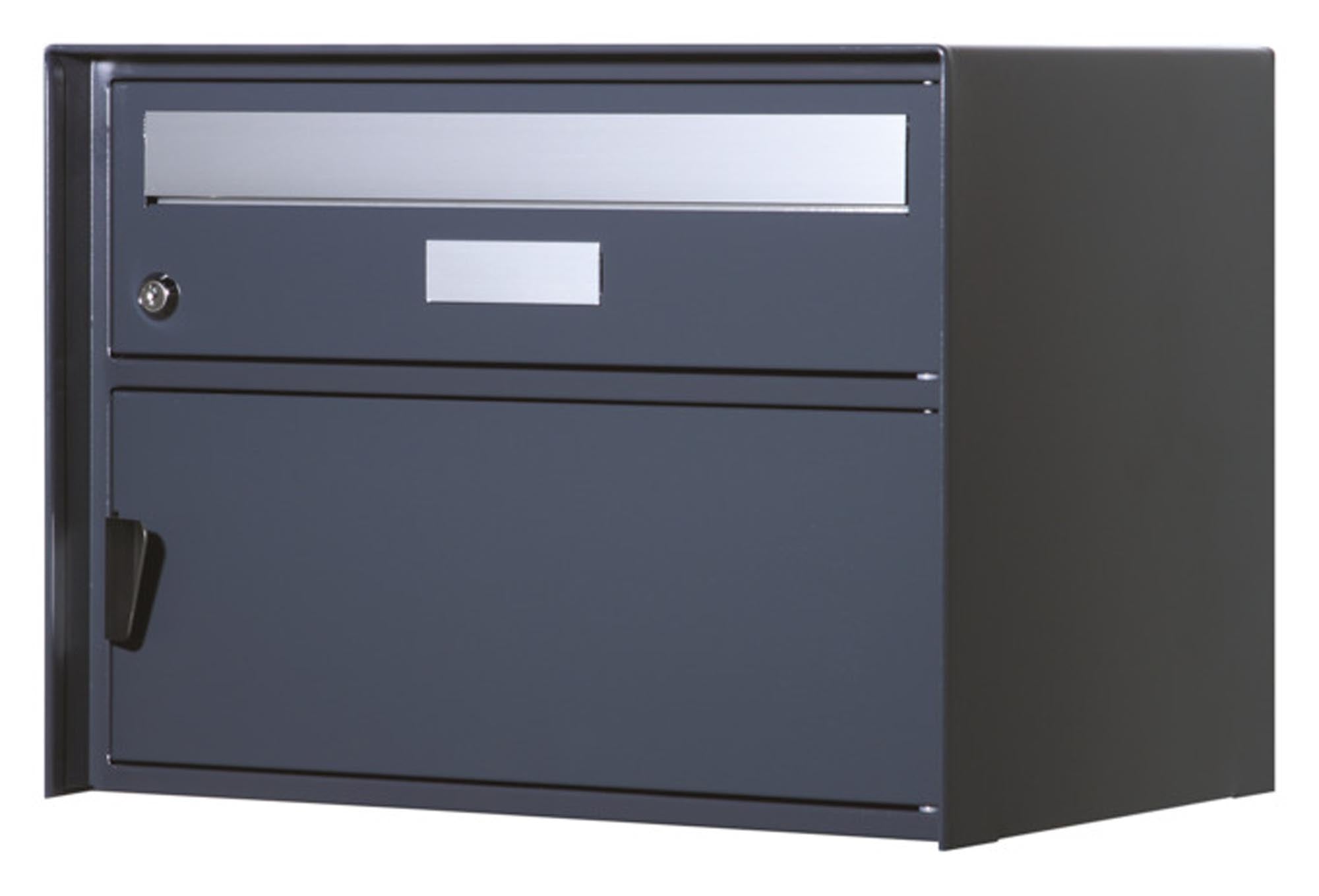 HUBER AG Briefkasten Grenchen in RAL 7016 anthrazitgrau: Robuste, korrosionsbeständige Konstruktion, elegantes Design, integriertes Schloss, ideal für sichere Postzustellung.