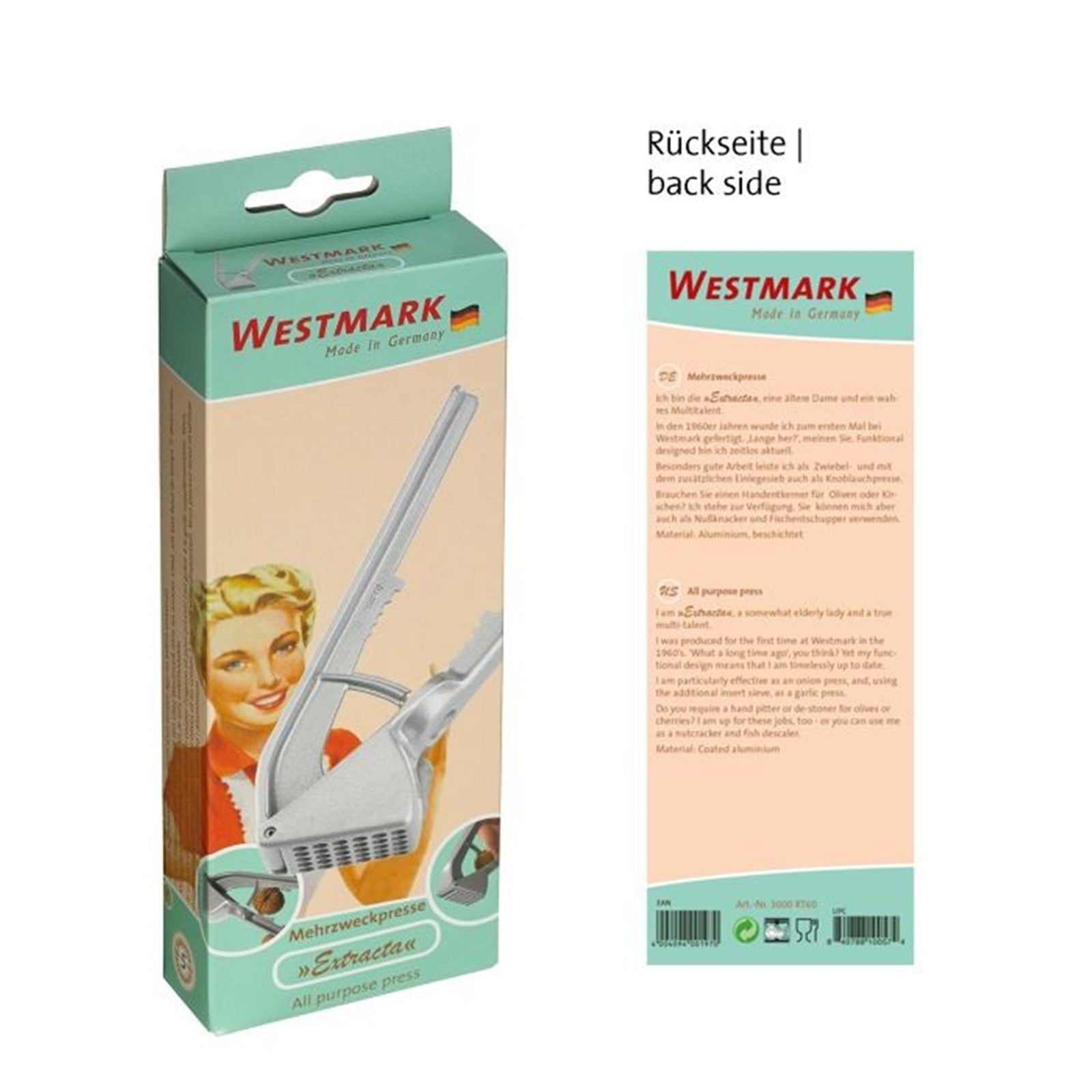 Westmark Retro Mehrzweckpresse, kompakt und praktisch, vielseitig einsetzbar, Masse: 16x5.2x3.3cm, ideal für die Küche.