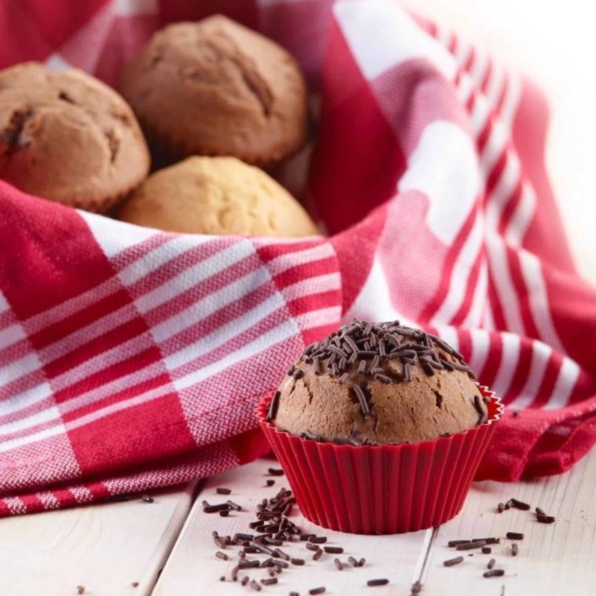 6 rote Silikon-Muffinformen von Westmark, 7 cm Durchmesser, flexibel, langlebig, perfekt für Backen und leicht zu reinigen.