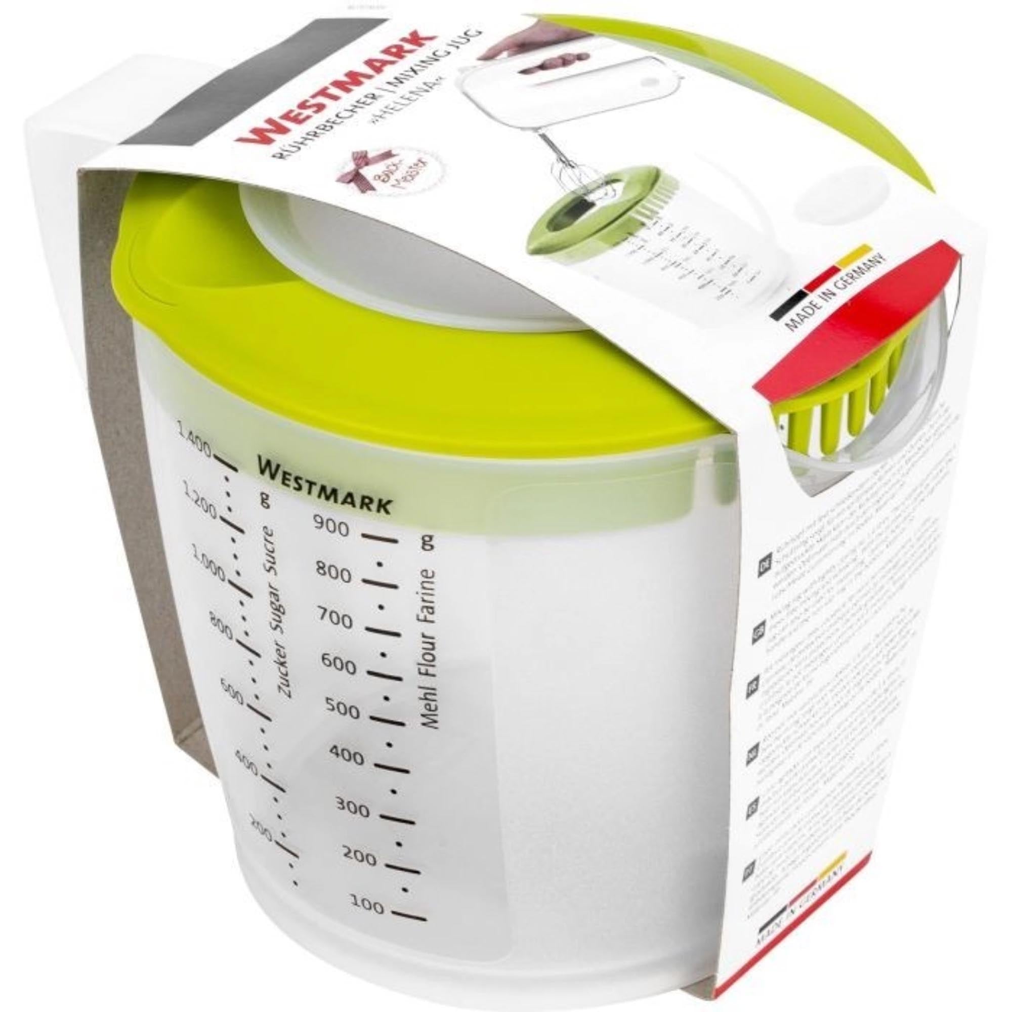 Apfelgrüner Rührbecher Helena, 1.4L, Ø14.8cm, H15cm, mit Deckel, perfekt für Backen, Kochen und Küchenarbeiten, von Westmark.