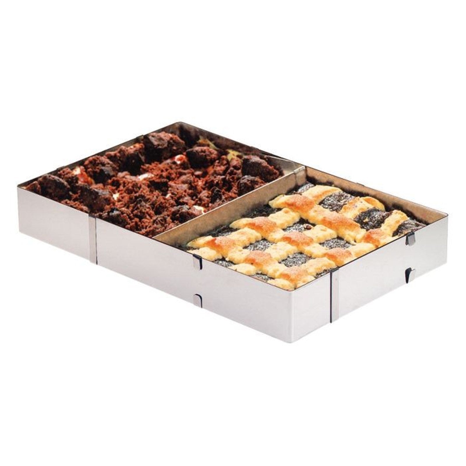 Verstellbarer Kuchen- und Pizzarahmen von Westmark, mit Teiler, ideal für flexibles Backen in variablen Grössen.