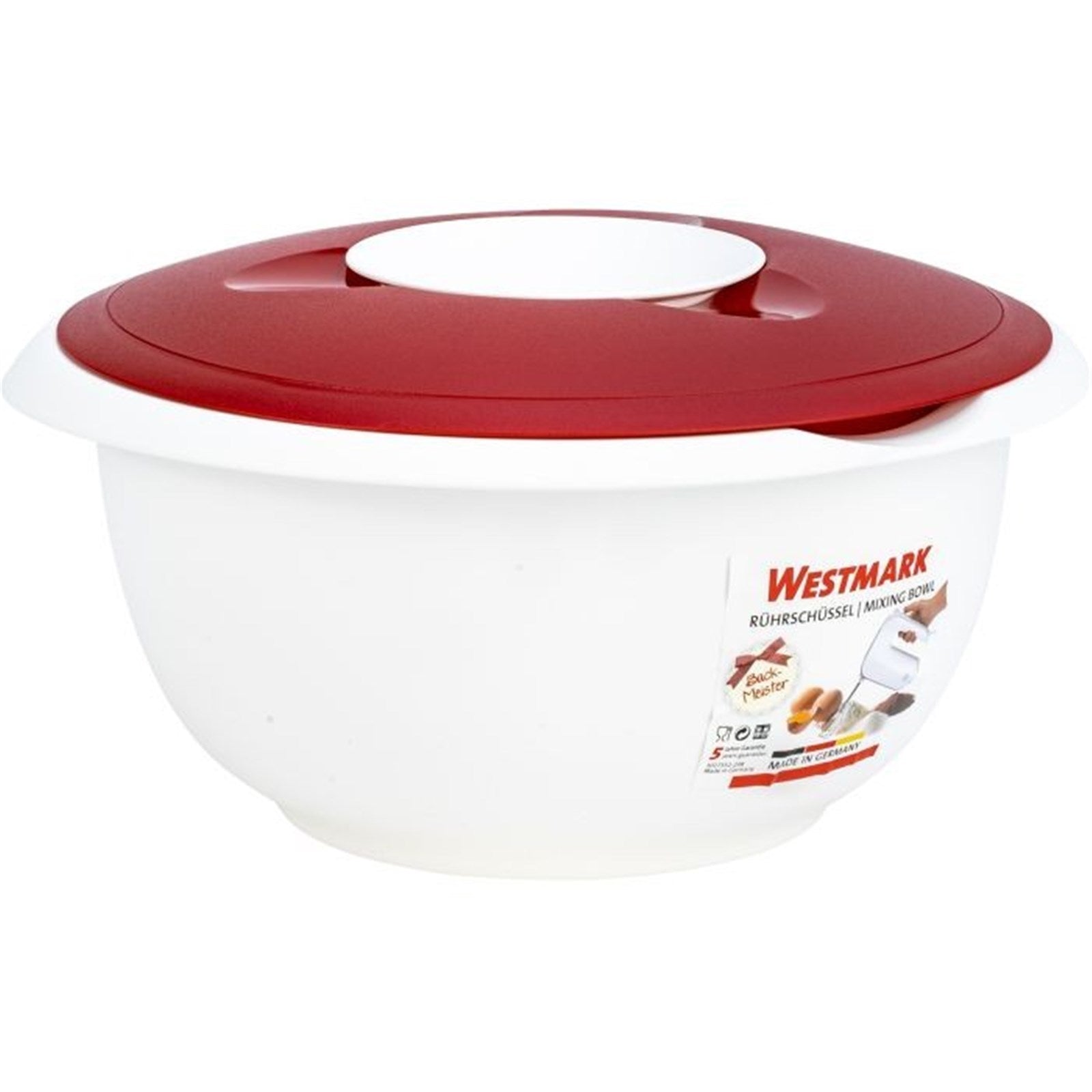 Westmark Rührschüssel, rot, 2.5 Liter, 25x24x14 cm, mit Spritzschutz, ideal für sauberes Mixen und Backen, robust und funktional.