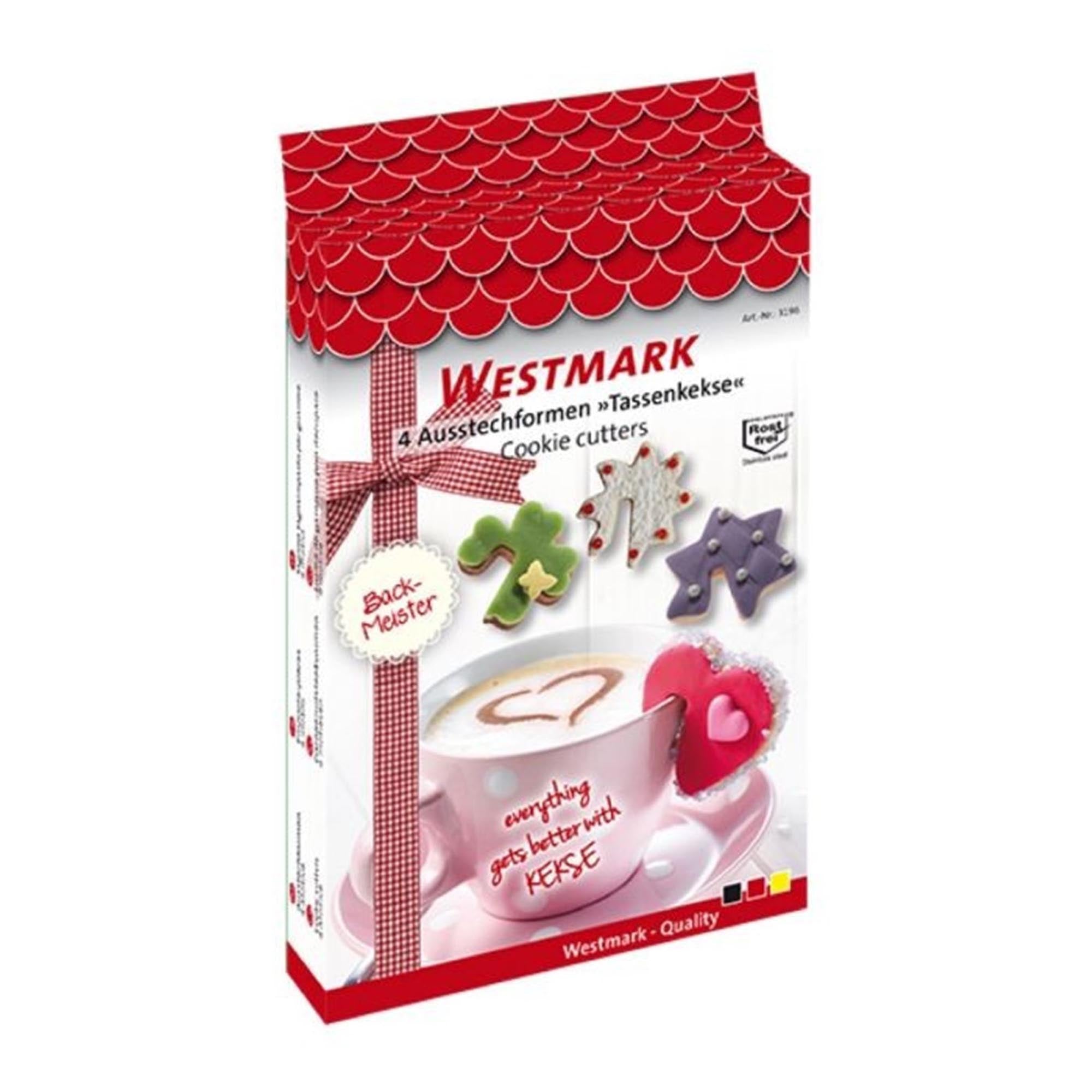 Set aus 4 Ausstechformen für Tassenkekse von Westmark, ideal für kreative Backideen und dekorative Kekse am Tassenrand.